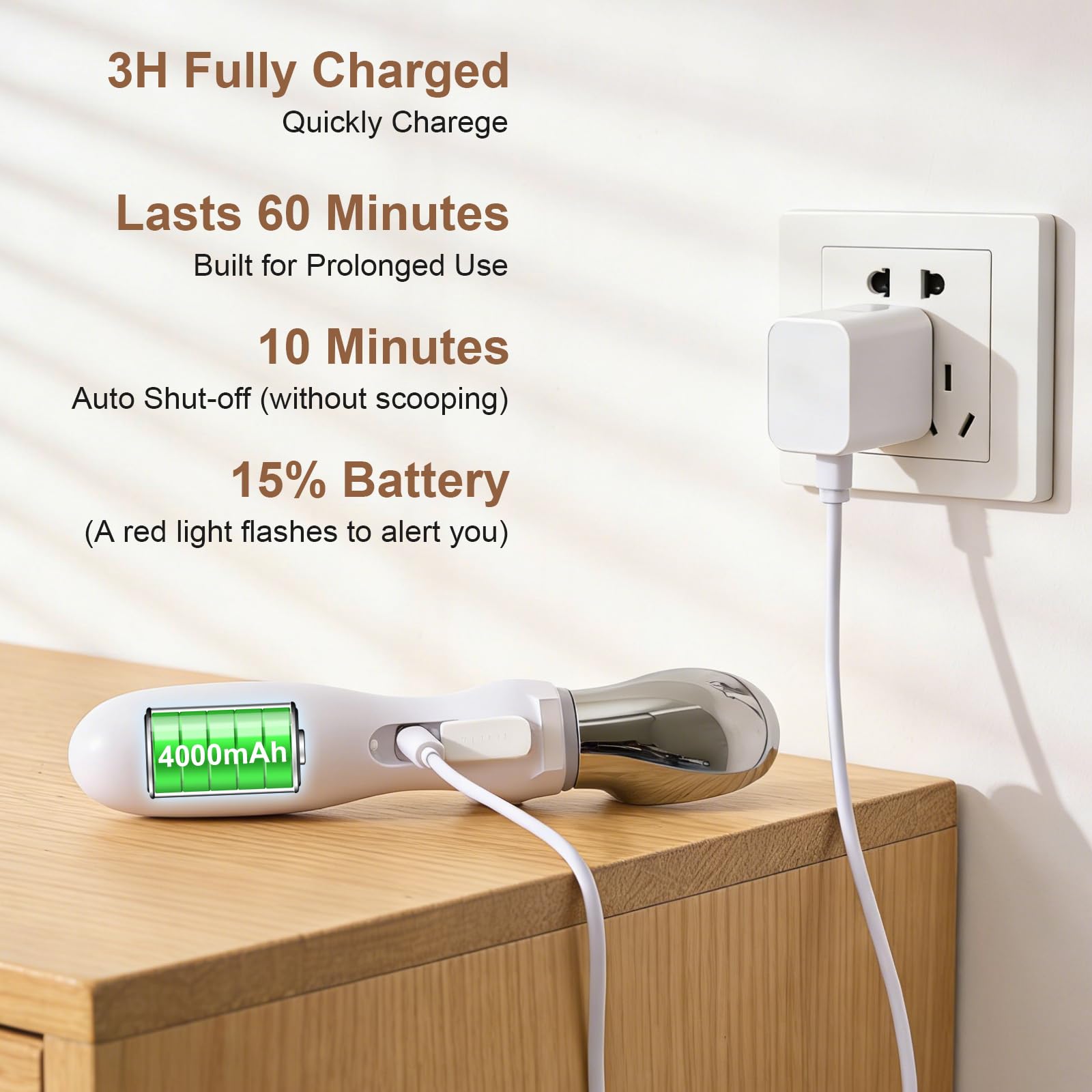 Cuillère à glace chauffante rechargeable, électrique 4000 mAh avec 3 niveaux de chaleur réglables et affichage LED, accessoire de cuisine pour glace dure, étanche IP67, avec voyant lumineux