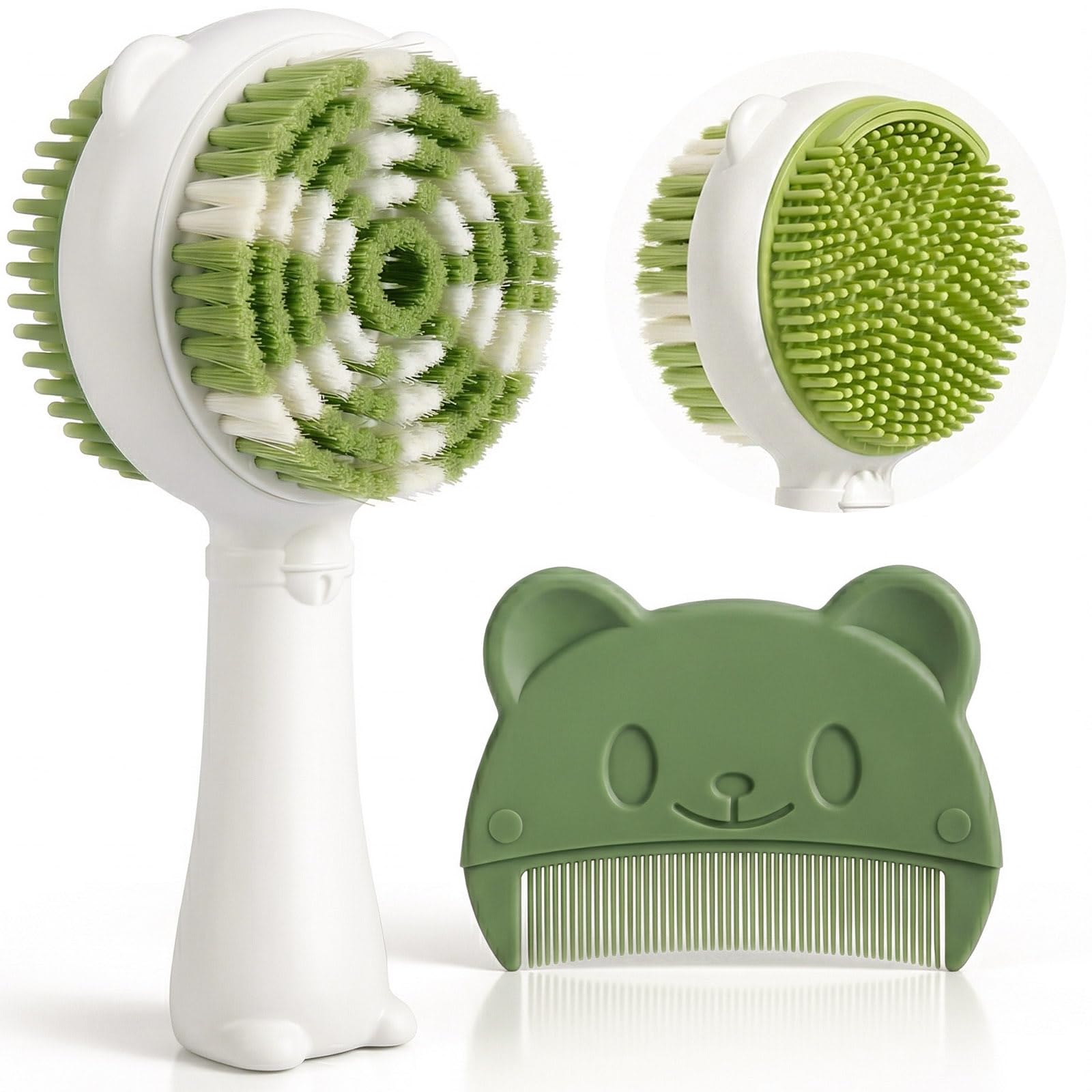 Juego de cepillo y peine de doble cara para bebé, cepillo de baño ultra suave 2 en 1 para recién nacido, cerdas que no se desprenden y cepillo de masaje de silicona, sin BPA, suave para la piel