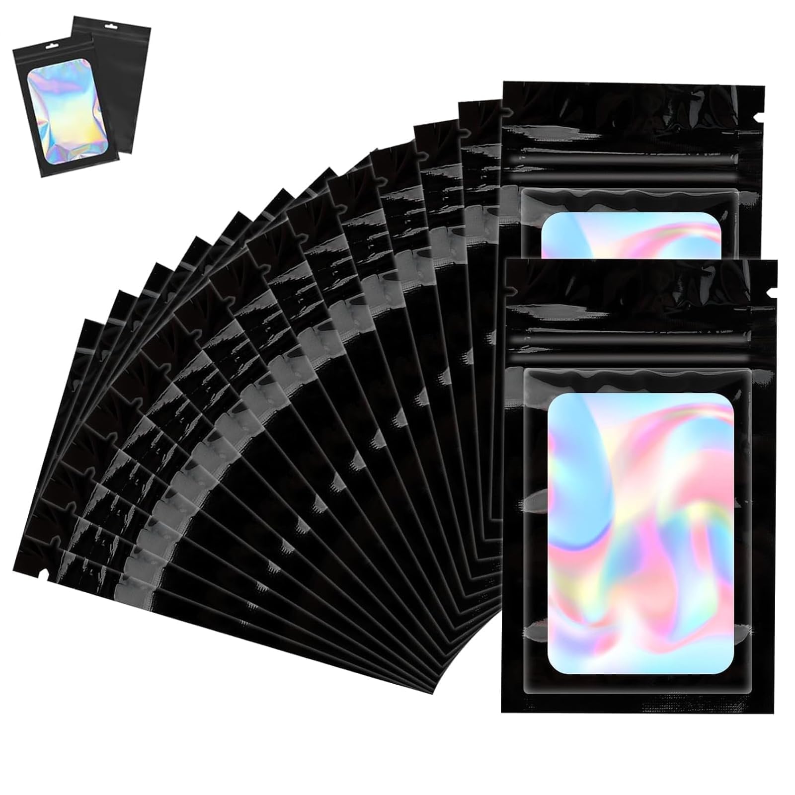 Noneoyno Black 120Pcs Smell Proof Mylar Bags 10X7cm, Resealable Sweet Pouches, Small Plastic Bags For Lipgloss, Jewelry, Eyelash, Food Storage, Gift Grip Foil Ziplock