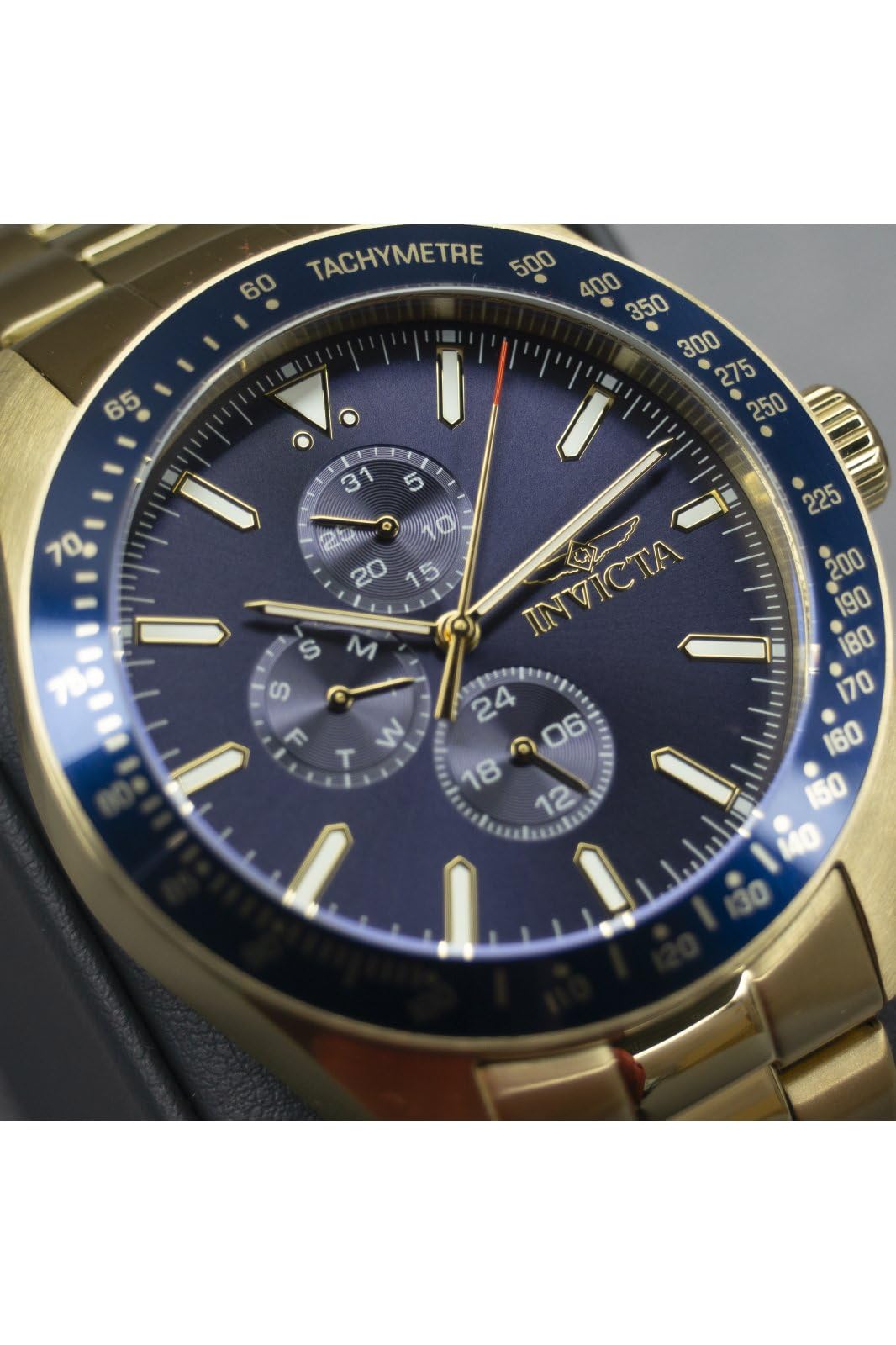 Invicta Aviator Men 45mm Stainless Steel Gold Blue dial VH67 Quartz