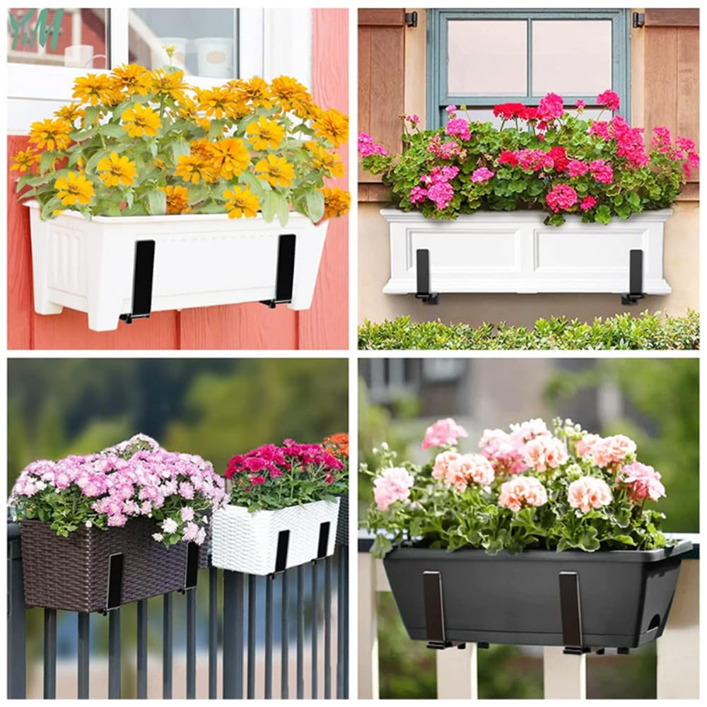 Soporte de Maceteros para Parapetos y Barandas de Balcón, Soporte de Jardineras Adecuado y Ajustable, Soporte Macetas Exterior, Fijación metálica Flexible para jardineras