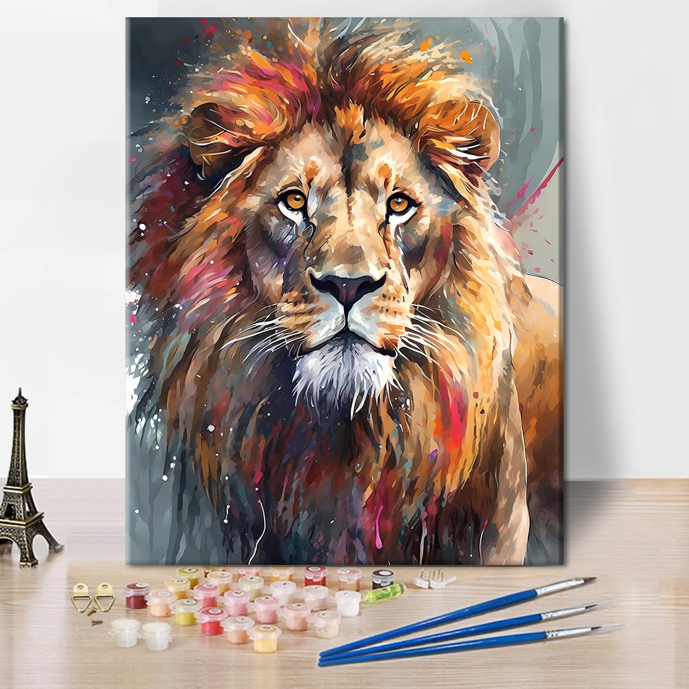 TISHIRON Paint by Numbers Kit for Adults - Lion DIY Adult Paint by Number Kits Animal Acrylic Canvas Painting for Adults Beginners Art Crafts, 16x20 Inch(Frameless) — image 1