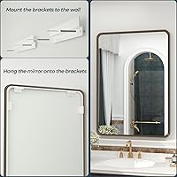 Vista 5 de OKPAL 16x24 Espejo de baño de bronce, espejo de marco de bronce rectangular redondeado, espejo de tocador de baño de bronce cepillado para montar