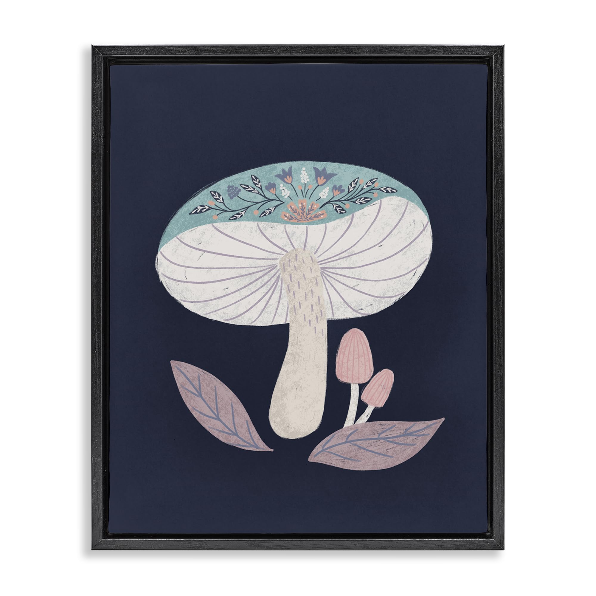 Stupell Industries Jet Black (Matte) Floral Cottage Mushroom Whimsical, 16 X 20 Inch Canvas In Floater Frame