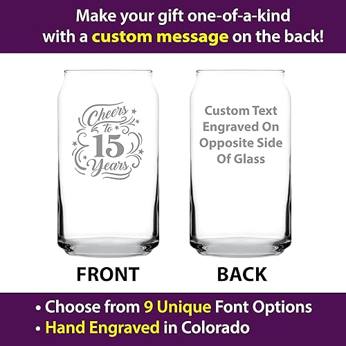 Miniatura 9 de Cheers to 15 Years - Beer Can Pint Glass Gifts for Women & Men - 15th Anniversary Party Decor - 16 Oz Glasses