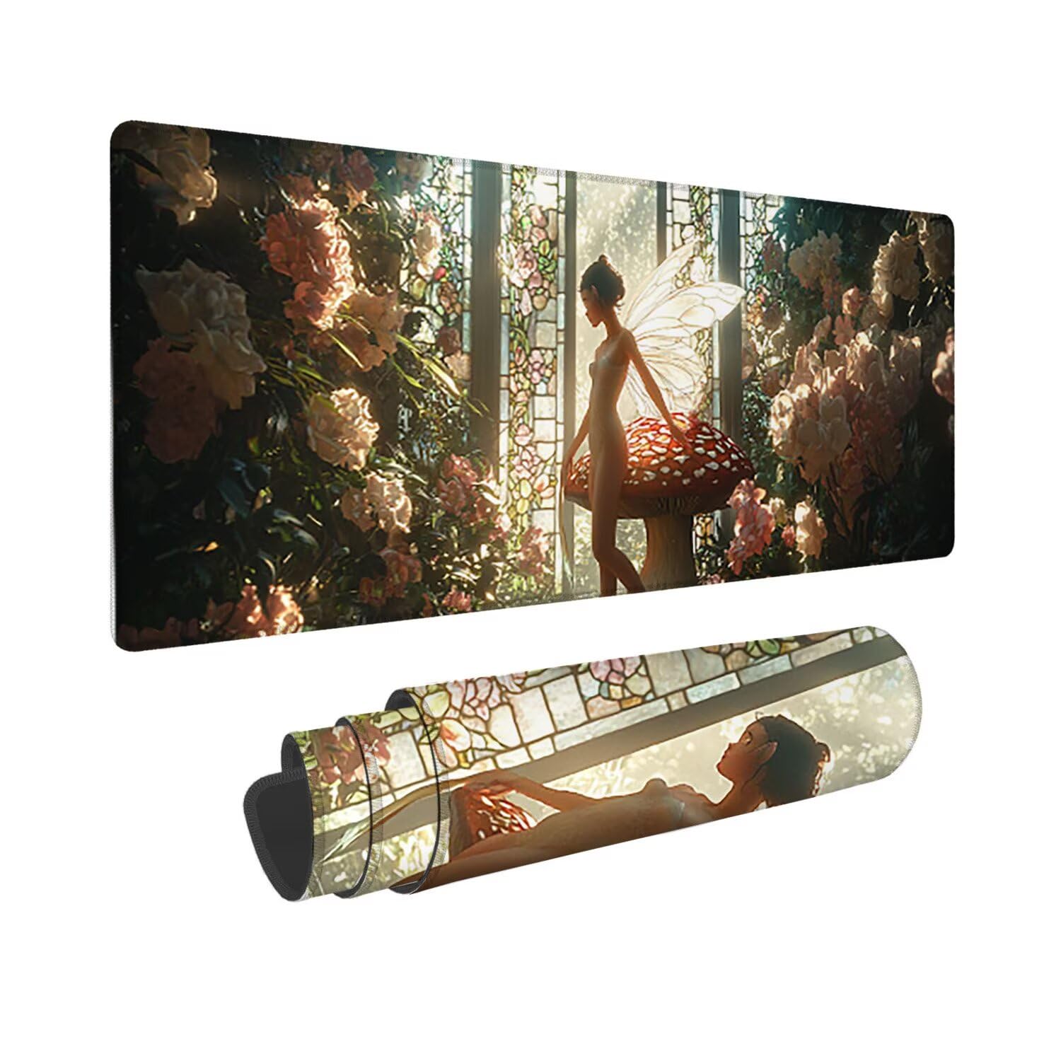 Podkładka pod mysz do gier XXL duża mysz 1200 x 500 mm, duża podkładka pod biurko z antypoślizgową gumową podstawą dla graczy, poprawia precyzję i szybkość (grzyby elfy) o-441