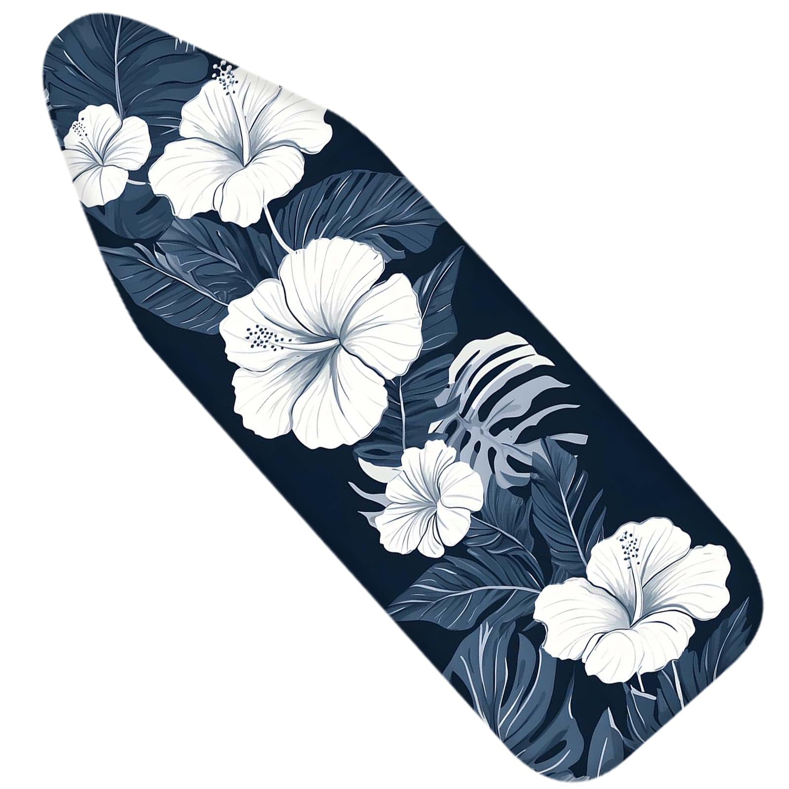 Nuxovilar White Hibiscus Blue Leaf Ironing Board Cover 15x54 Polyester | Iron Pad Scorch Guard laundry helper protective board shield home laundry room craft studio (Hibiscus Leaf)