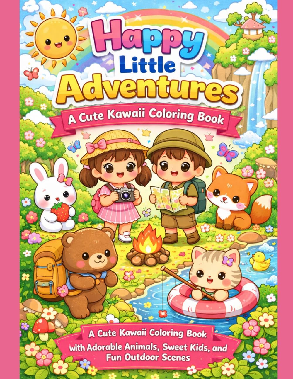 Happy Little Adventures: A Cute Kawaii Coloring Book: A Cute Kawaii Coloring Book with Adorable Animals, Sweet Kids, and Fun Outdoor Scenes (Sweet & Mischievous Collection)