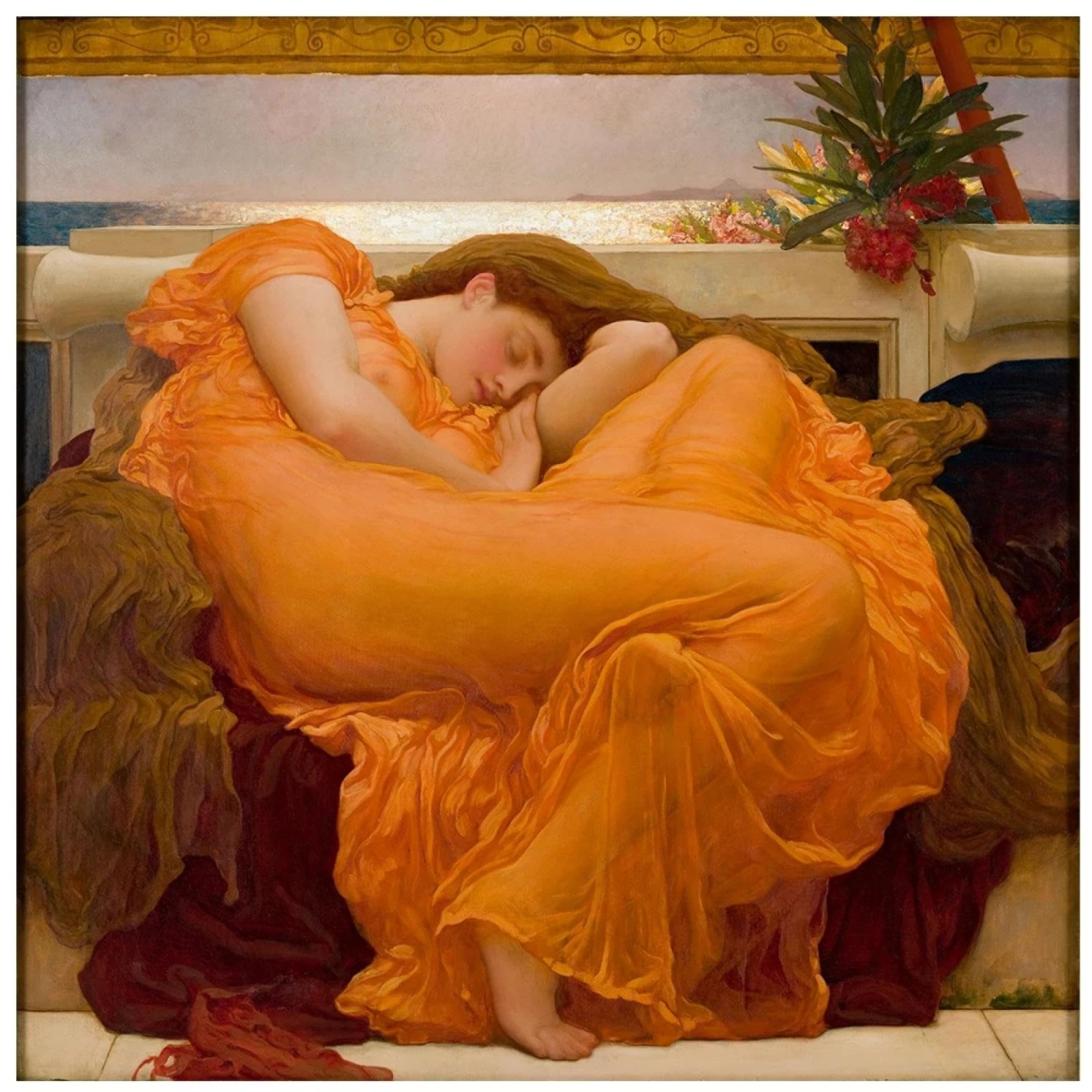 Lsyaluck Frameless Flaming June Famous Painting Art Canvas Print Artwork Poster And Prints Wall Art Pictures For Modern Living Room Home Decor 70X70cm(28X28in)