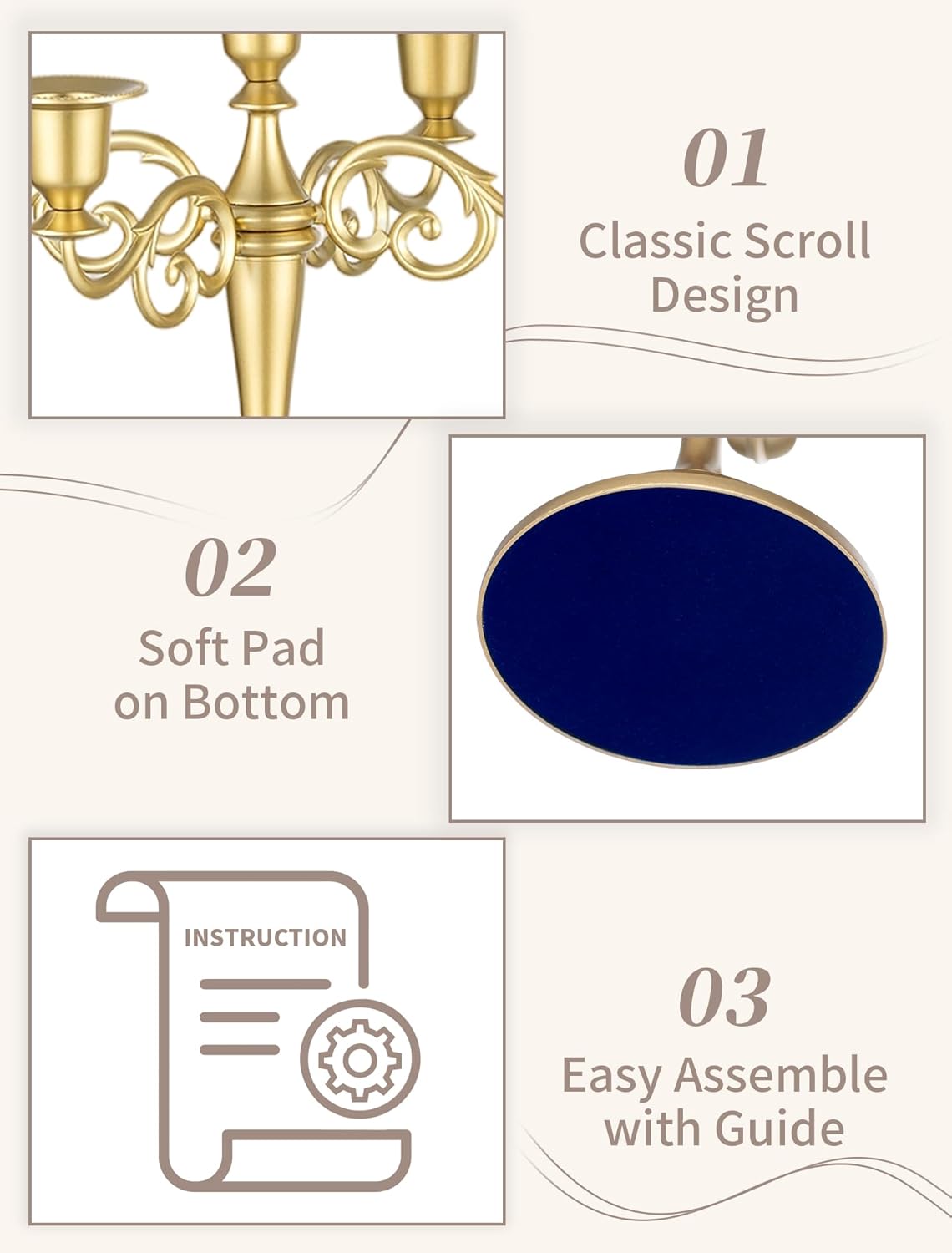 Sziqiqi Gold Candelabra Table Centerpiece: 10 Inches Candelabra Candle Holder for Taper Candlesticks - 5 Arms Metal Candlestick Holders for Wedding Christmas Dining Table - Image 3