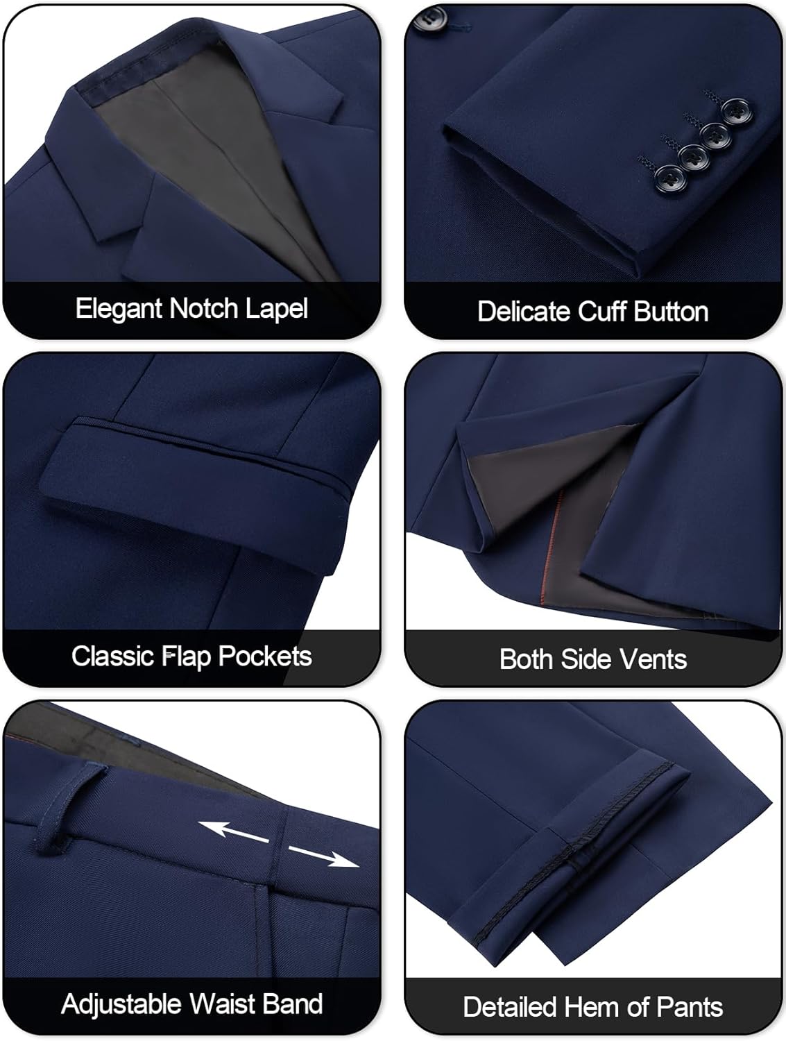 Mens Formal Suit Jacket Pants Set Slim Fit Navy Blue Suits for Men 2 Piece Suit for Prom Wedding Mens Tuxedos M - Image 4