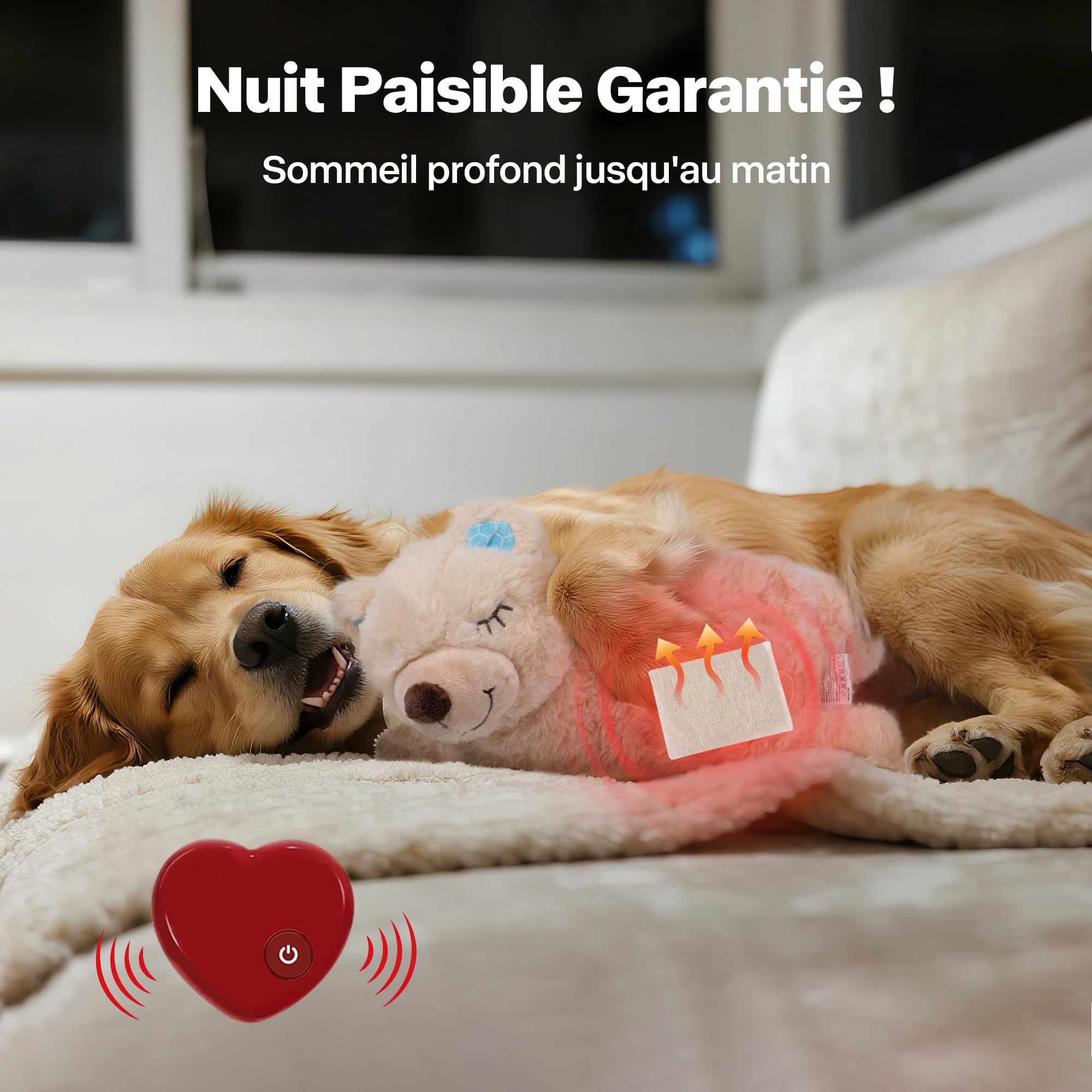 Pet Prime Peluche Apaisante pour Chien (Ours) – avec Battement de Cœur & Sac Chauffant, Anti-Stress, Sommeil Paisible, Idéal Contre l'Anxiété de Séparation