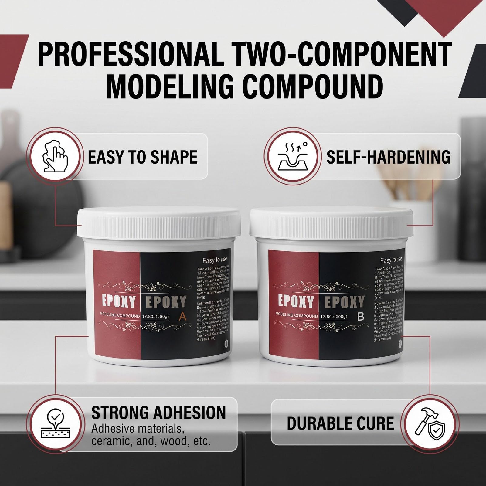 Pssopp Sculpt Clay, 2-częściowa Masa Modelarska A B, 500 G Każda | Samoutwardzalna masa szpachlowa do rzeźbienia i naprawy projektów artystycznych budynków Odporna na ciepło Wodoodporna Nie