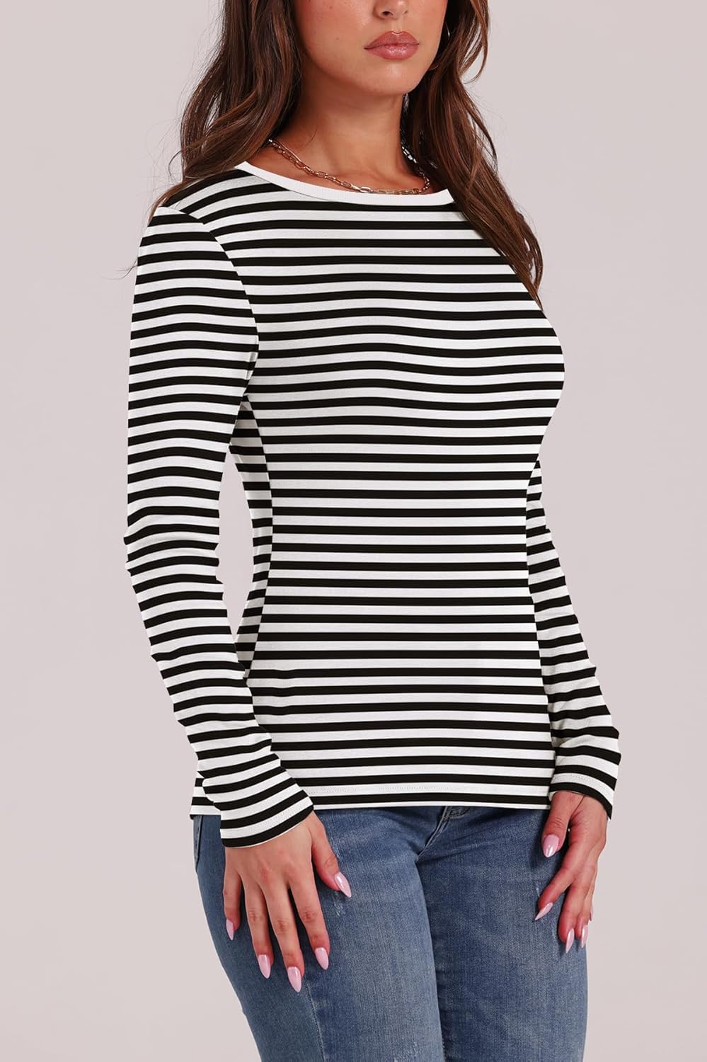 Women Long Sleeve Crewneck Rib Knit Slim Fit Shirts Basic Tee Tops 2024 Casual T-Shirt Going Out Workout Outfits - Image 3