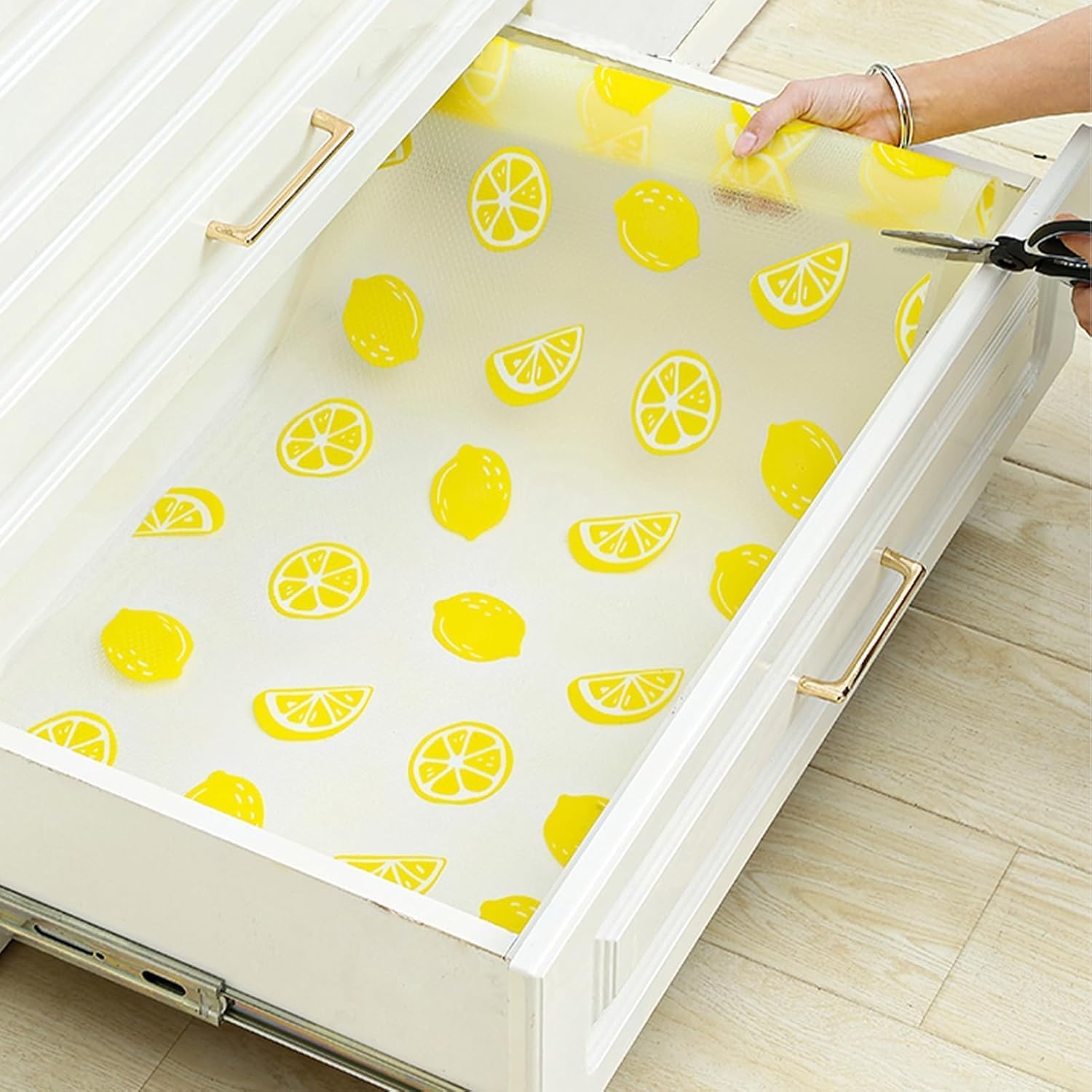 K2P Fridge Mats, Kitchen Mat EVA Food Grade Multipurpose Washable Anti Slip Mat/Sheet for Fridge, Shelf Liners for Kitchen Shelves, Table, Kitchen Drawer mat - 500 x 45 cm (Lemon)