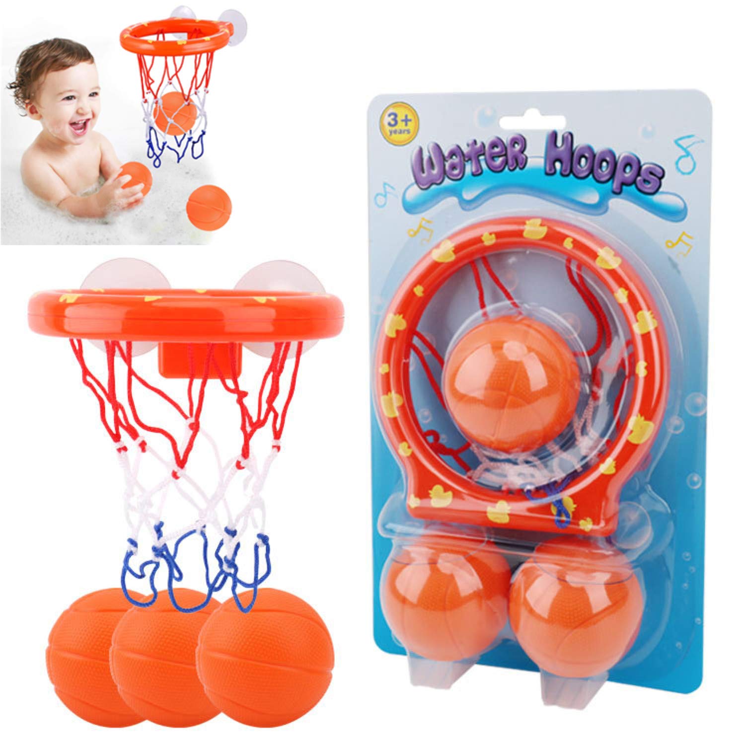 COSORO Fun Bath Basketball Hoop with 3 Balls for Baby Bath Toys,Bathes Toy Mini Basketball Hoop with Strong Suction Cup Shower Bathes Toy for Boys Girls Toddler Kids 3-6 Year Olds Fun Toys