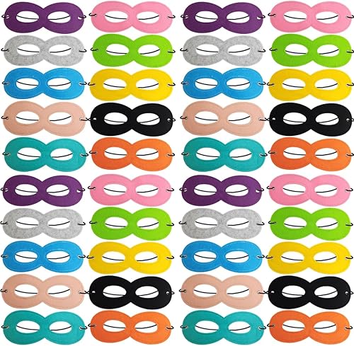 TIHOOD 50 máscaras de superhéroe, máscaras de fieltro, máscaras de ojos, máscaras de fiesta para niños con cinta elástica para fiestas, máscaras,