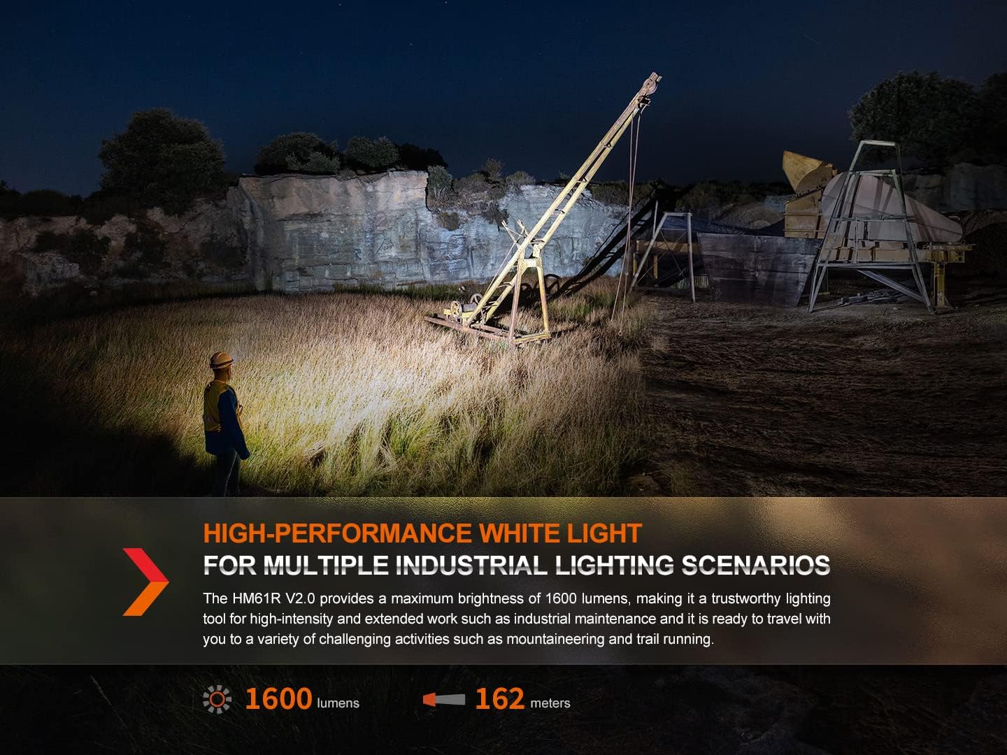 Fenix HM61R V2.0 Rechargeable Headlamp, 1600 Lumen L-Shape 90 Degree Right Angle Flashlight with White & Red Lights, with 2X ARB-L18 and LumenTac Organizer - Image 4