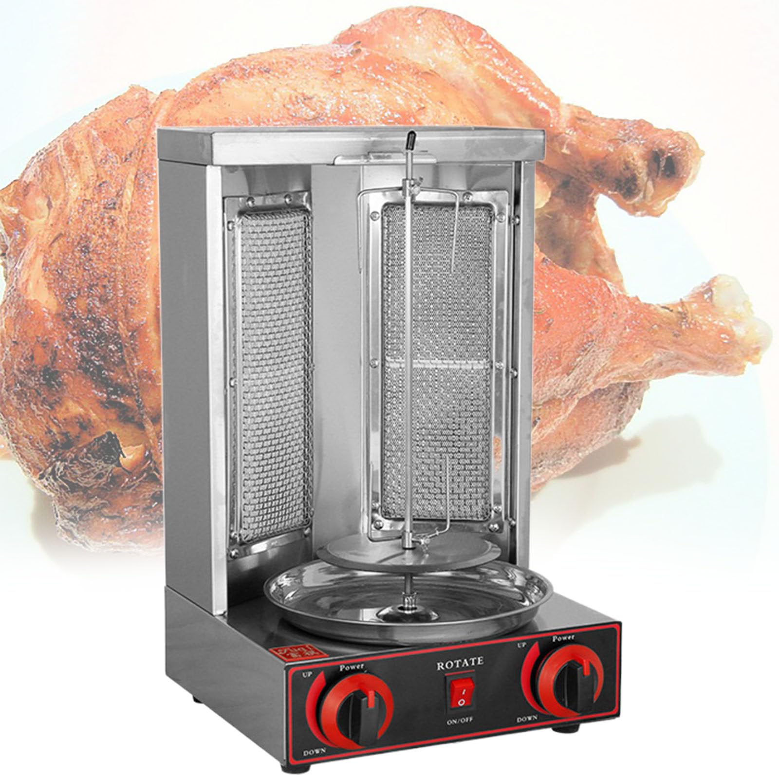 Macchina per Pollo Fatta in Casa, Girarrosto da Banco Grill Kebab Girarrosto Verticale Propano Pollo Turco Doner Kebab Broiler, con 2 o 3 Fuochi, per la Cucina del Ristorante di Casa,Dual