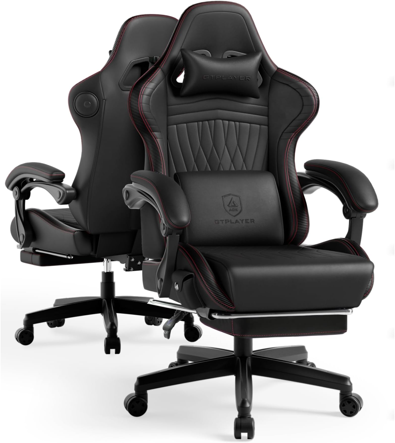 GTPLAYER ACE-PRO Music Gaming Chairs – Built-in Speakers, App Support & Bluetooth Control, Computer Game Chairs with Footrest for Adults, Ergonomic, Reclining, Linkage Armrest, BK‑RD Stitch