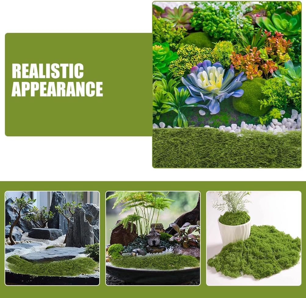 LIOOBO Artificial Moss for Potted Plants DIY Crafts, Realistic Fake Green Moss, Decorative Faux for Fairy Garden Walls and Table Centerpieces 5. 3oz