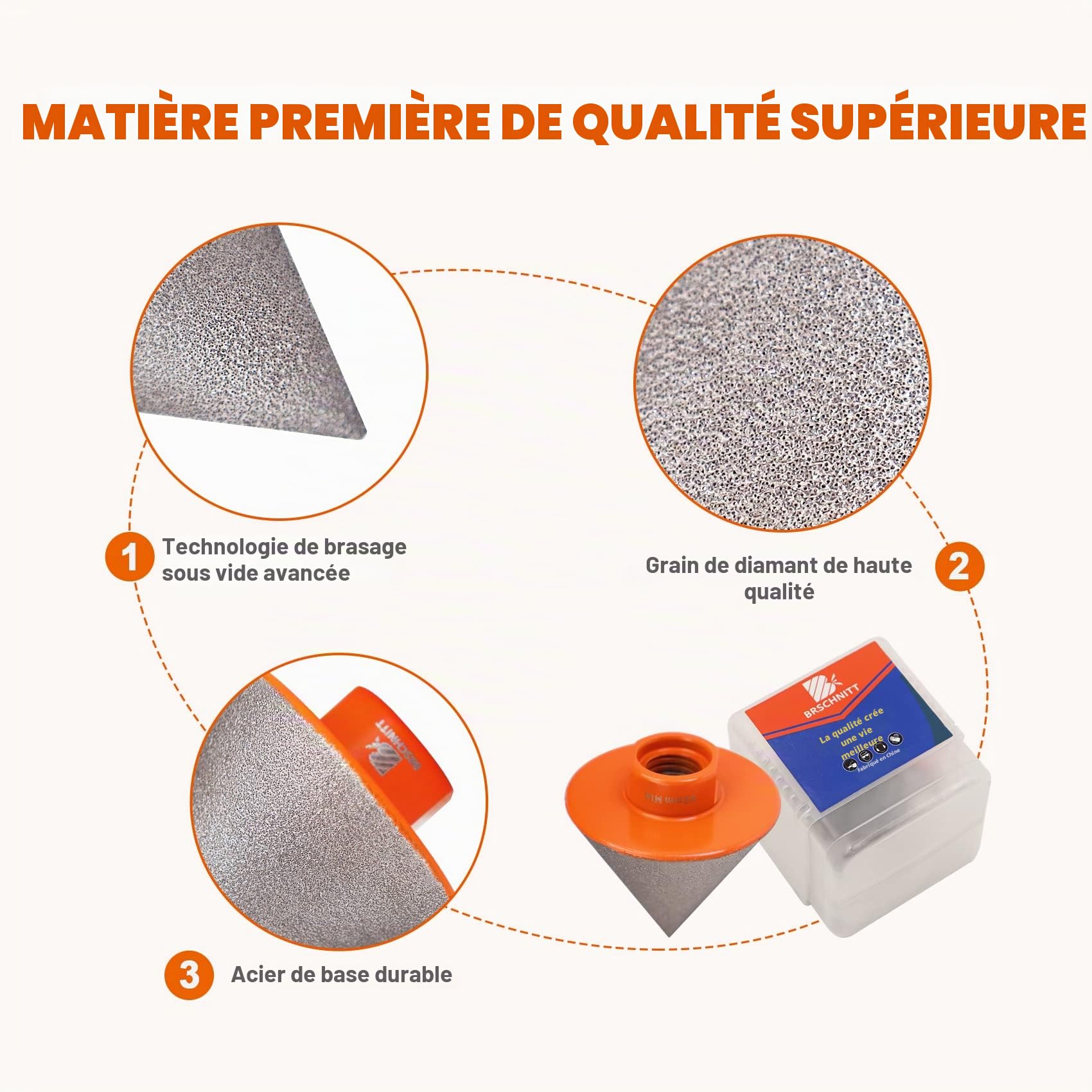 fraise diamant carrelage 50mm – BRSCHNITT mèche de chanfrein diamantée foret biseauté pour façonner l'élargissement, nettoyer les trous existants de granit, marbre et porcelaine