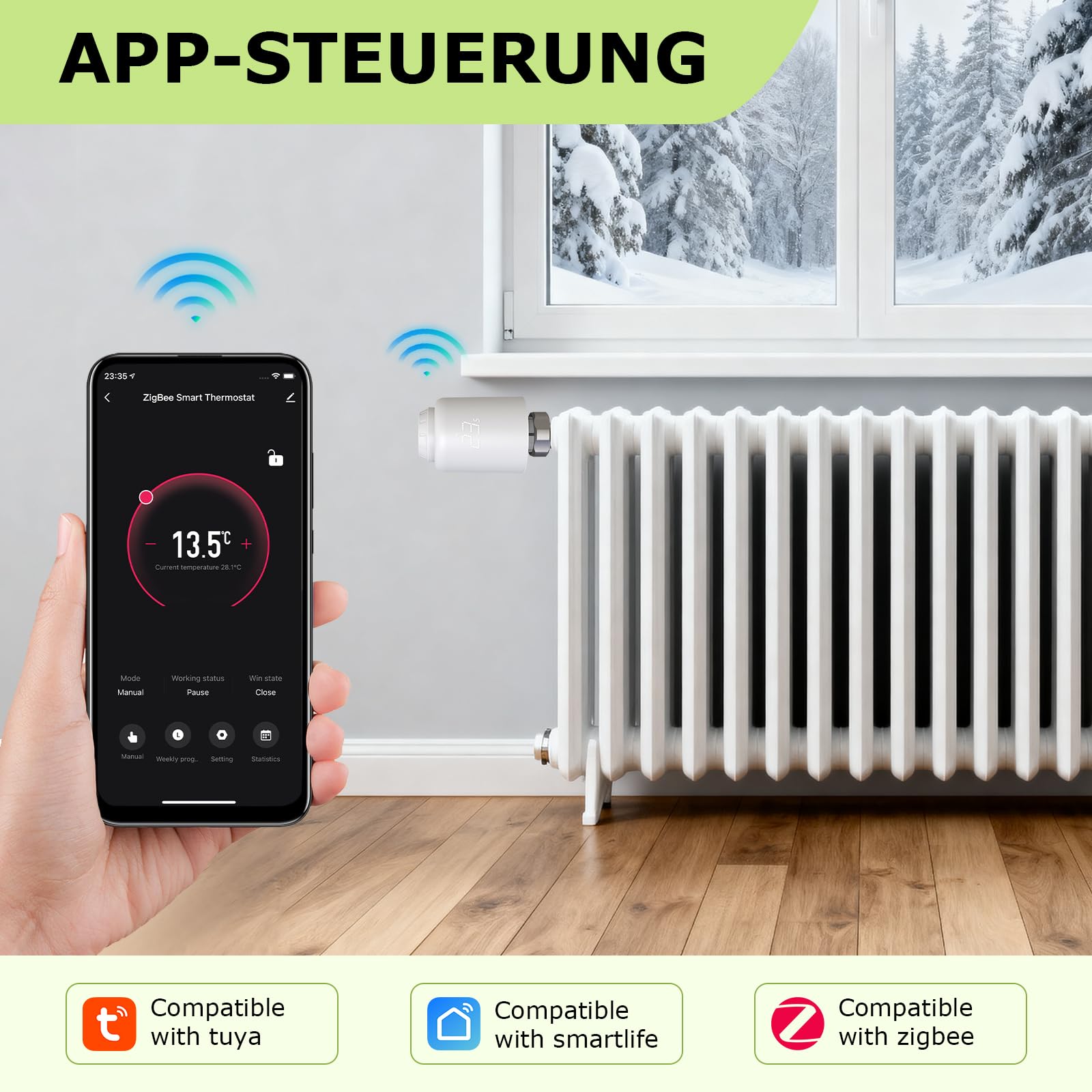 Smart Heizkörperthermostat, 3 Stück | App-Funktion, Programmierbar, Digitales Display, Zeitpläne, Kompatibel mit Alexa/Google Home