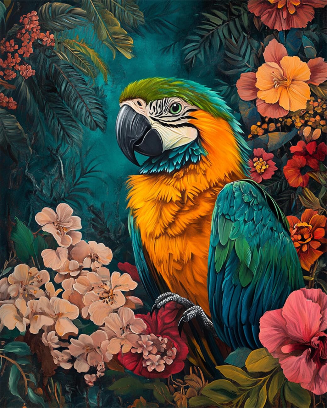 Rkflgew B Diy Ead Embroidery Kit Flowers And Parrots 50X70cm