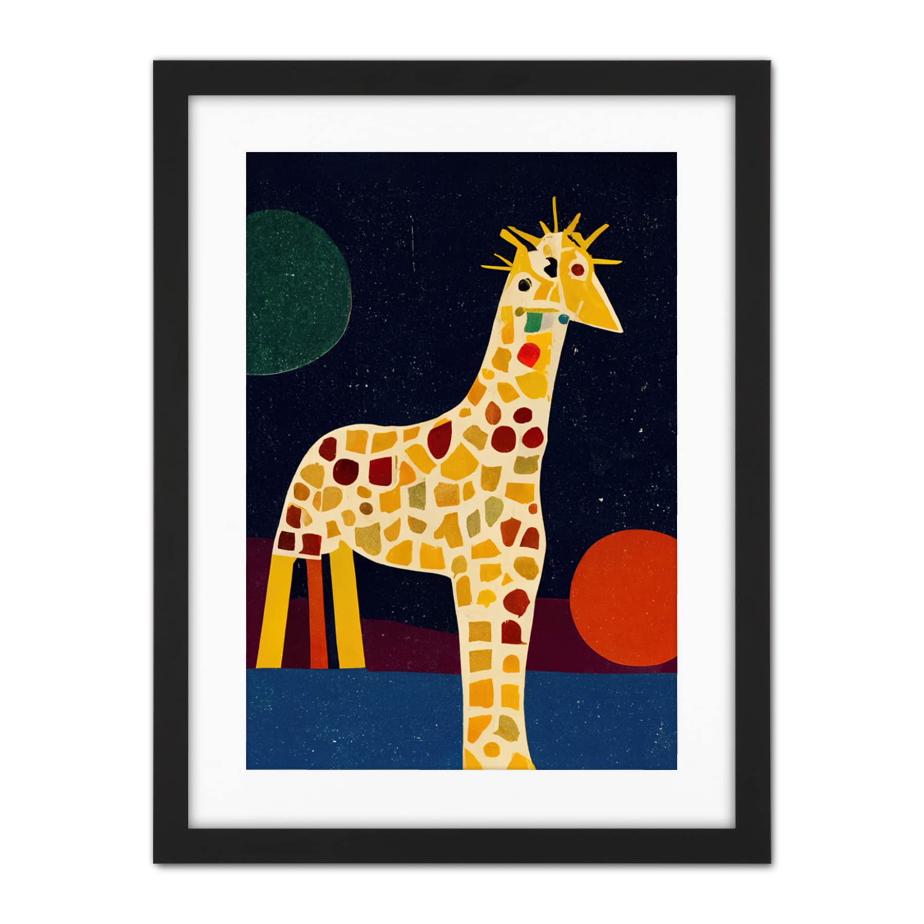 Doppelganger33 LTD Abstract Giraffe Surreal Cubism Artwork Framed Wall Art Print 18X24 Inch