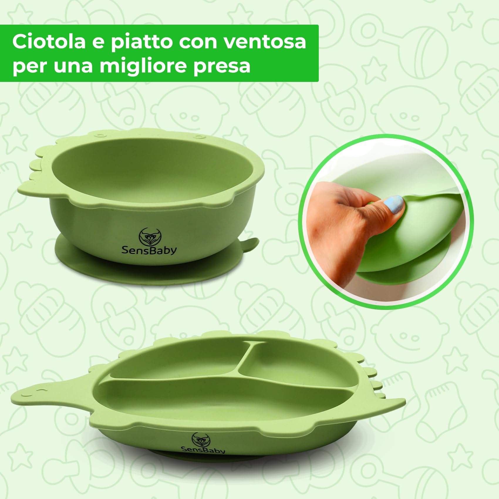 Set Pappa Svezzamento per Bimbo e Bimba - 8 Pezzi in Silicone, Piatto con Ventosa, Prima Pappa