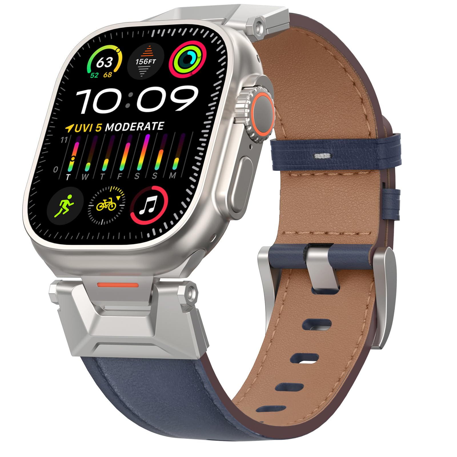 Bouixel Genuine Leather Strap Compatible for Apple Watch Ultra 3 Straps 49mm 46mm 45mm 44mm 42mm,Men Rugged Band with Metal Connector for iWatch Ultra Series 11 10 9 8 7 6 5 4 3 2 1 SE