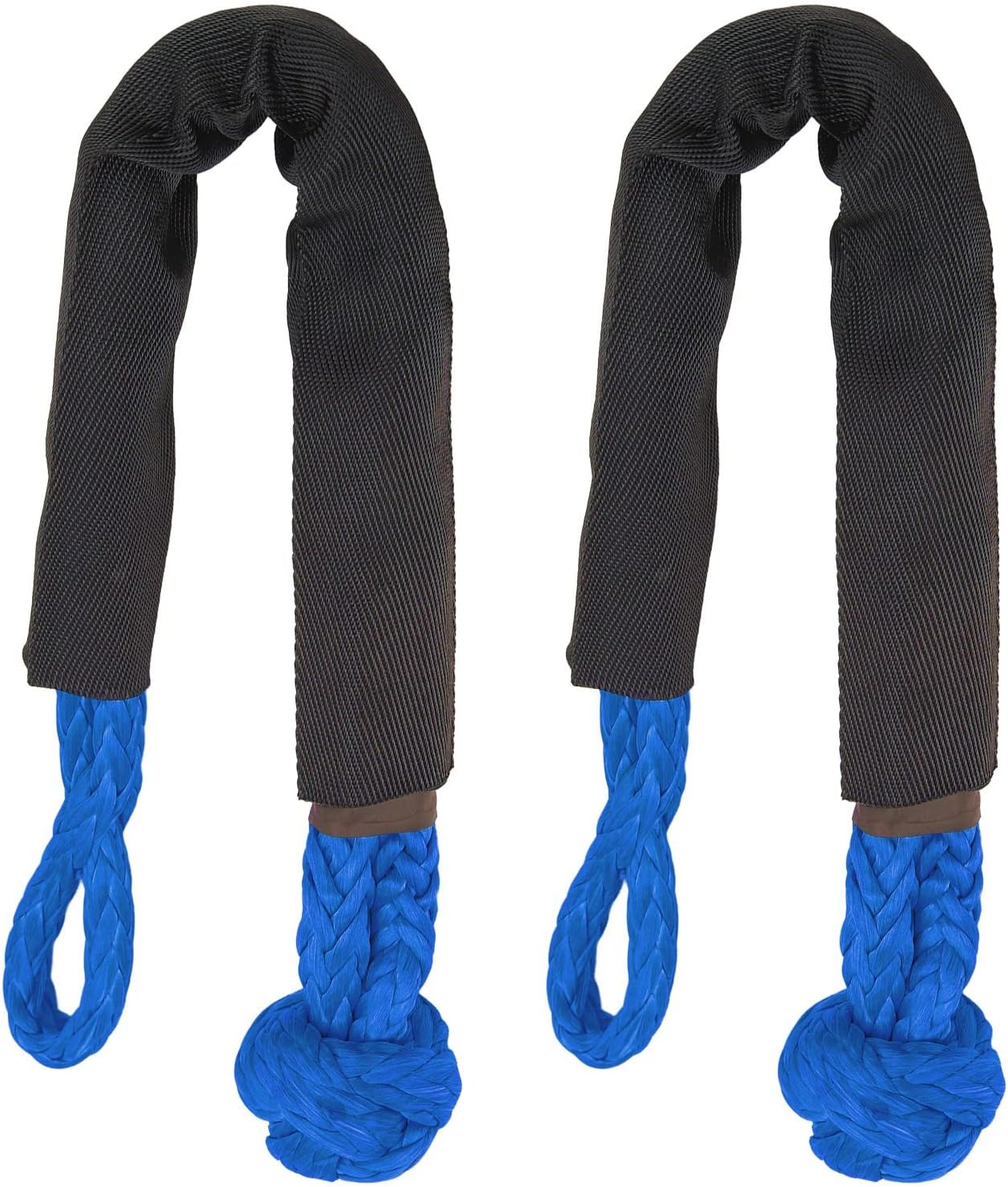2Pcs Towing Soft Shackle 38000Lbs Breaking Force Tear Portable Towing Rope for Truck Large SUVs Offroad Vehicles (Blue)