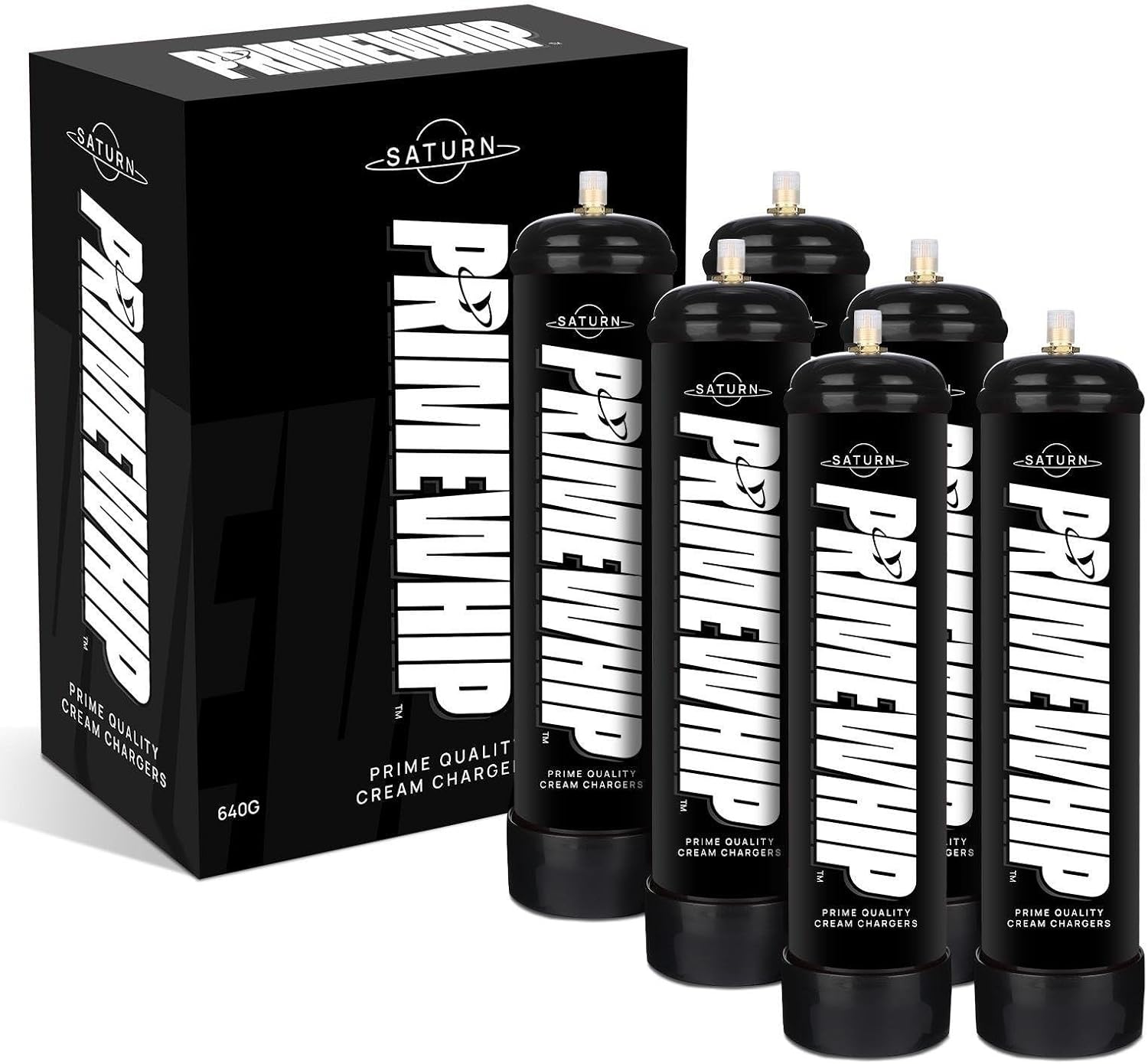 Prime Whip 640G Saturn - The Ultimate Whip It Tank - Food Grade 99.95% Pure N2O for any Whipped Cream Dispenser  (6 Nitrous Oxide Tanks)