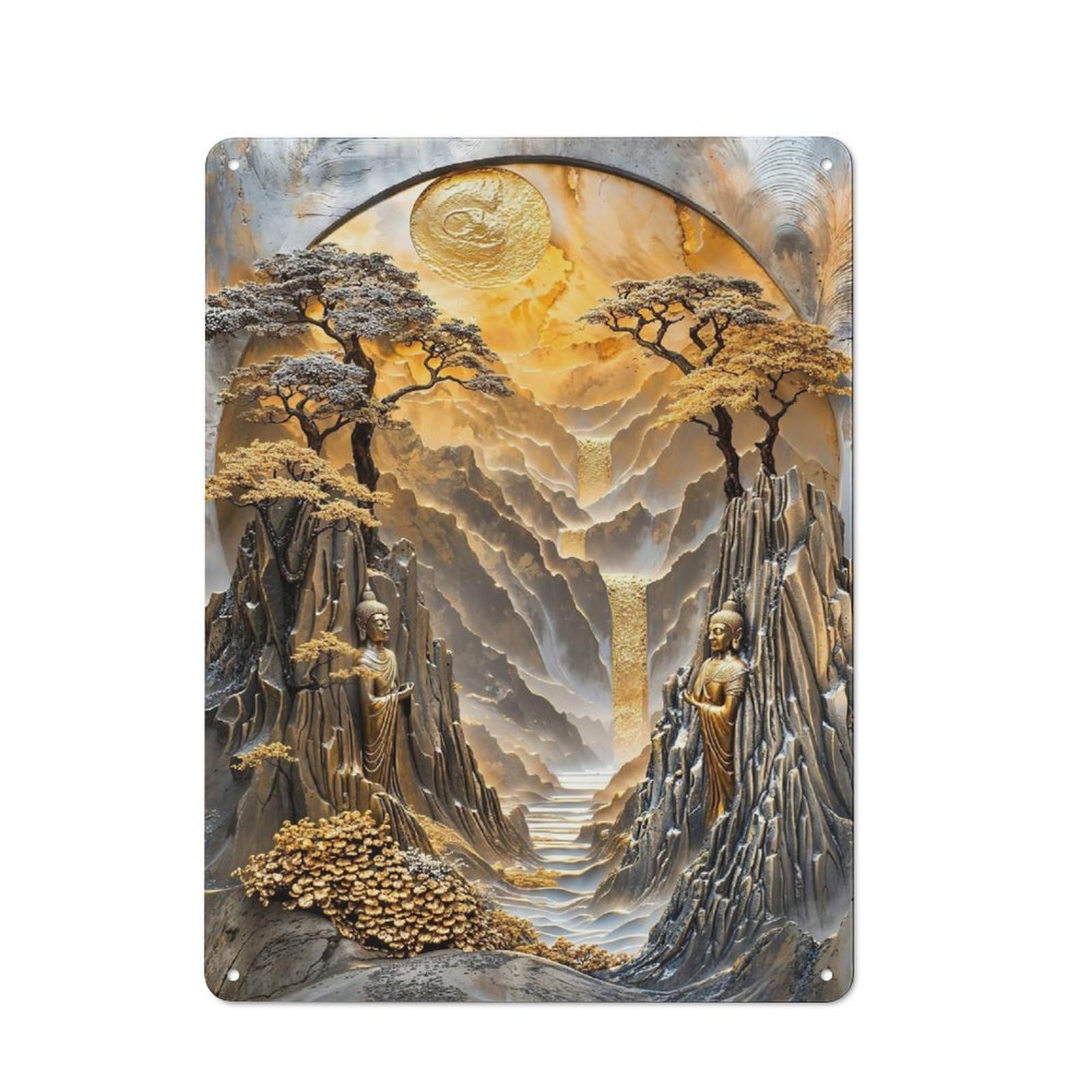 Junmoney Style-21 Decorative Metal Plaque With Guardians Of Paradise Design 40X30cm, Casual Utility Space Decor For Patio Bar, Workshop, Shed Or Kitchen