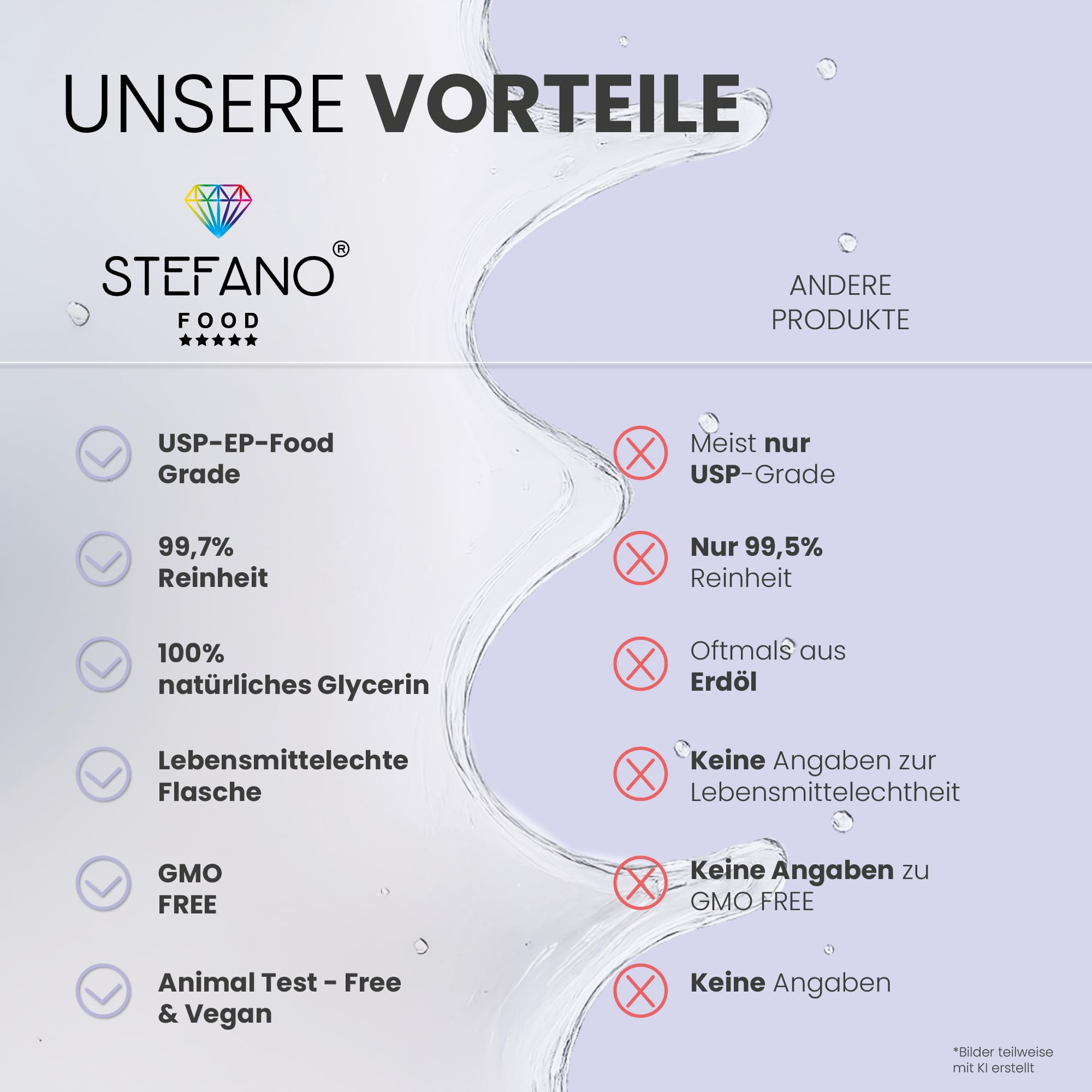 Glycerin (VG) 99,7% + Propylenglycol (PG) 99,8% - 2x1000ml flüssig [Set] - 100% Pflanzenbasiert - USP & Lebensmittelqualität - E422+E1520 - Flasche versiegelt mit Sicherheitsverschluß