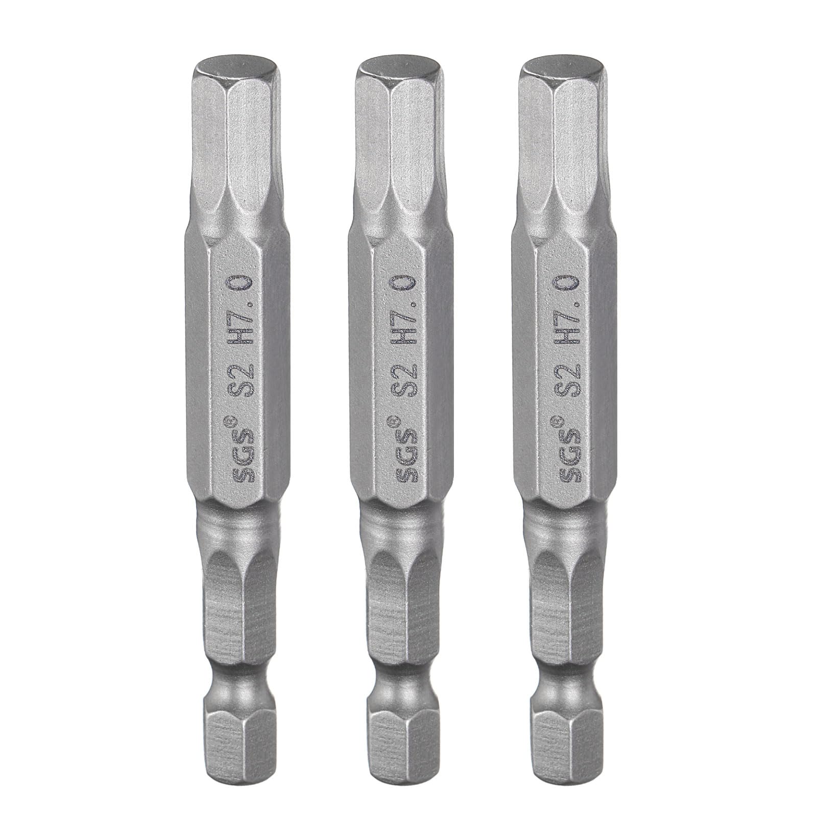 HARFINGTON 3pcs H7.0 Hex Head Drill Bit Wrench 7mm Metric Flat Tip 1/4" Hex Shank 65mm (2.56") Long Magnetic Hexagonal Screw Driver Socket Industrial