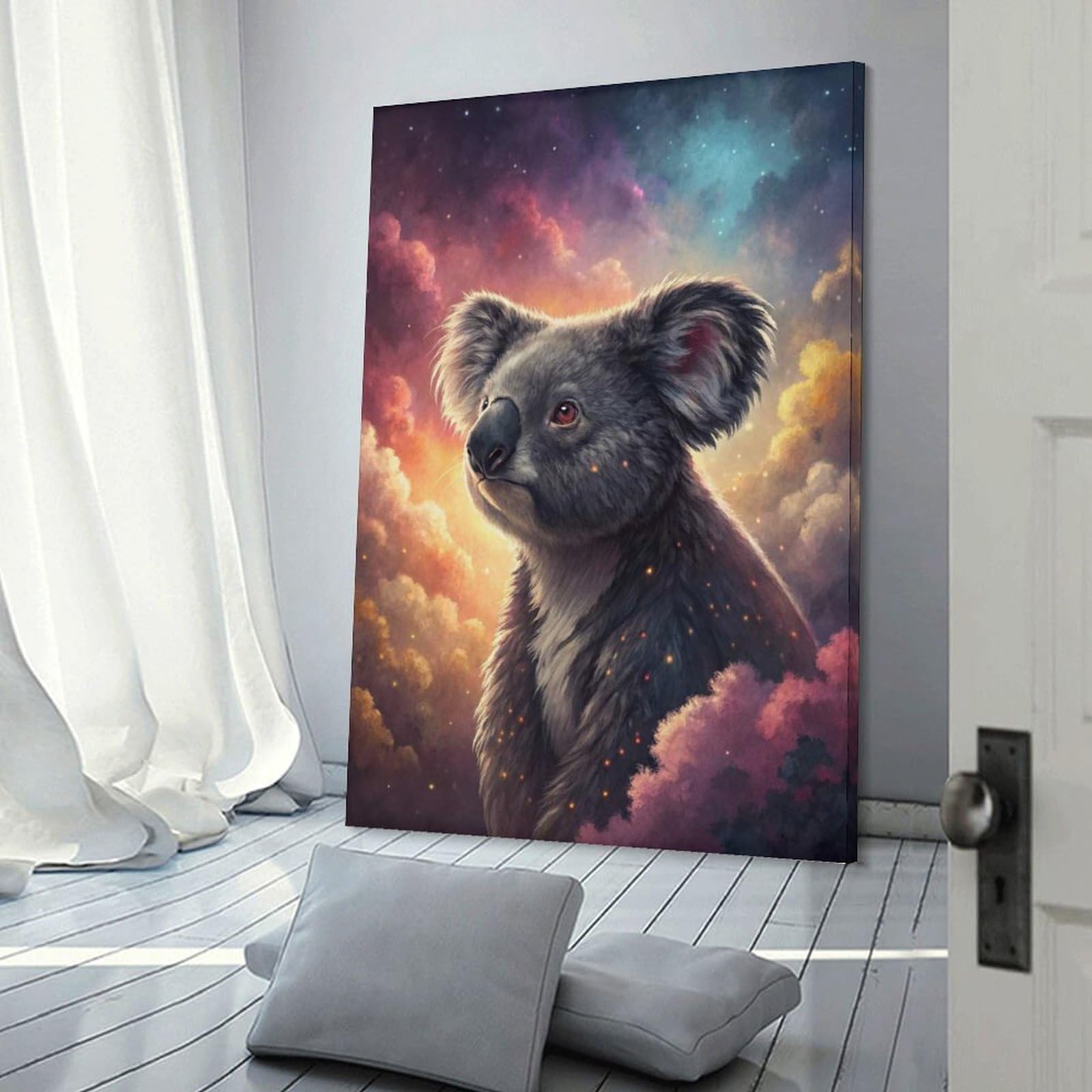 Junmoney Canvas Wall Art Koala in A Cosmic Dreamscape, 20x30inch(50x75cm), for Corridors, Hallways Or Apartment Entries, Decorative Canvas Styling for Entry Areas