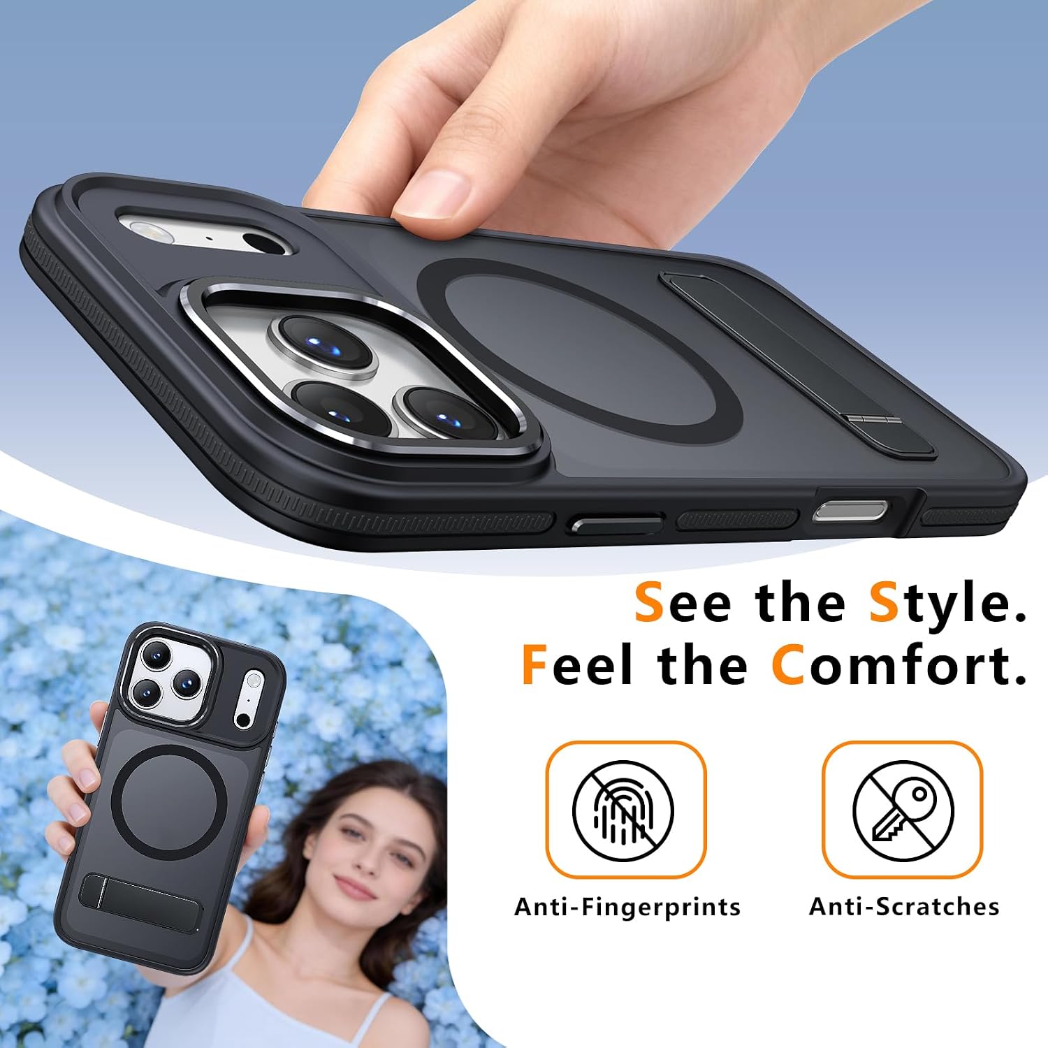 MALEWOLF Magnetic Case for iPhone 17 Pro Max, [Compatible with MagSafe] [Adjustable Kickstand] [Military Grade Drop Protection], Color Hybrid Slim Phone Case for iPhone 17 Pro Max (Black) image 5