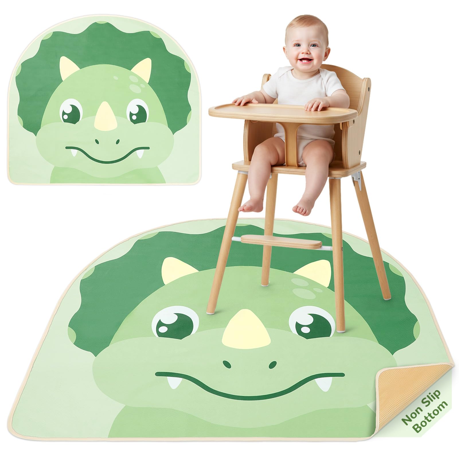 Spritzmatte unter dem Hochstuhl, Bodenschutzmatte für Babys, Waschbare Wasserdichter und Abwischbare Matte mit Rutschhemmender Unterseite,117×107cm