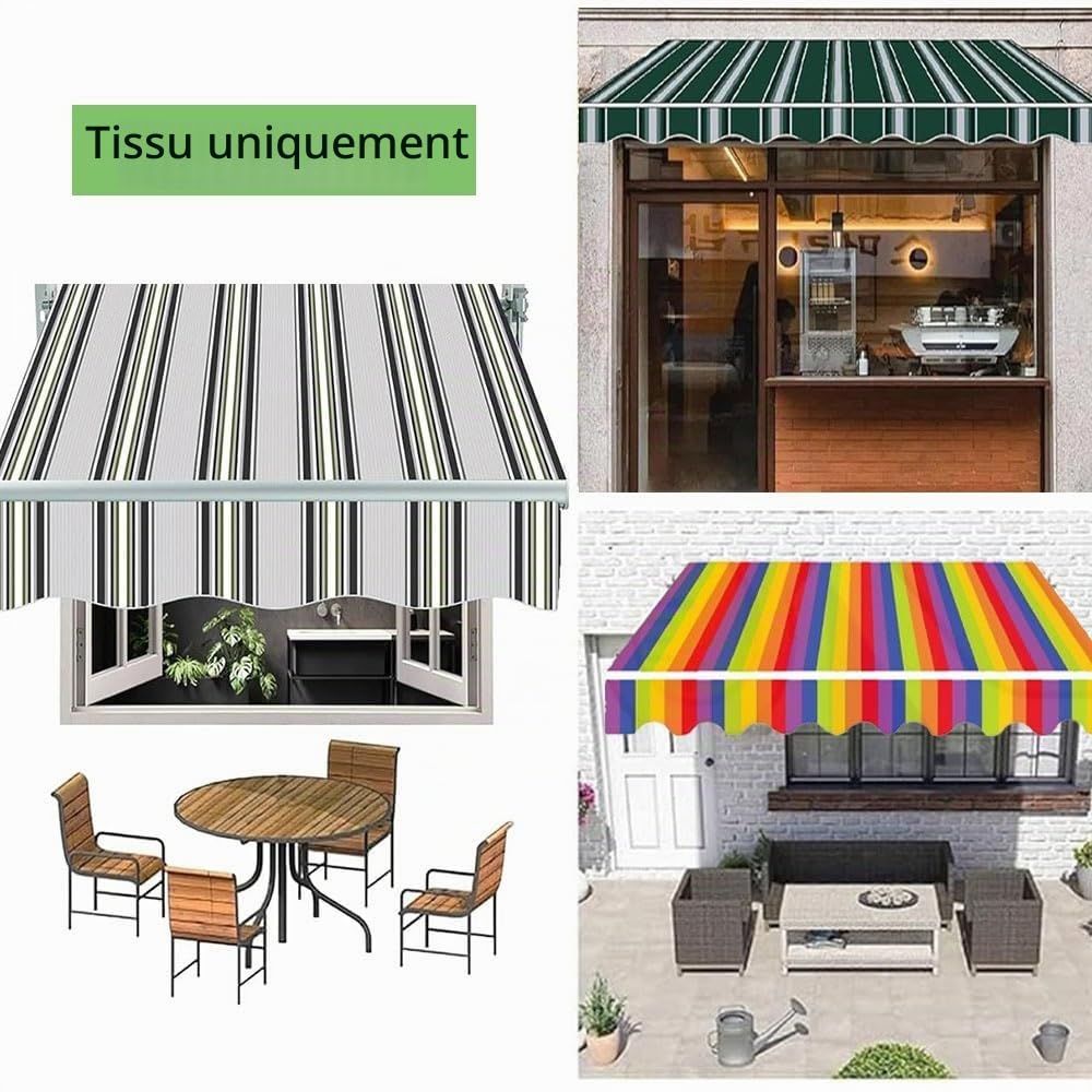 Store Banne Manuel Rétractable, Tissu De Rechange pour Auvent De Balcon 350x300cm, D'Auvent Extérieur Toile pour Porte-fenêtre, Toile pour Store Banne(Khaki,4x3.0m(13x10ft))