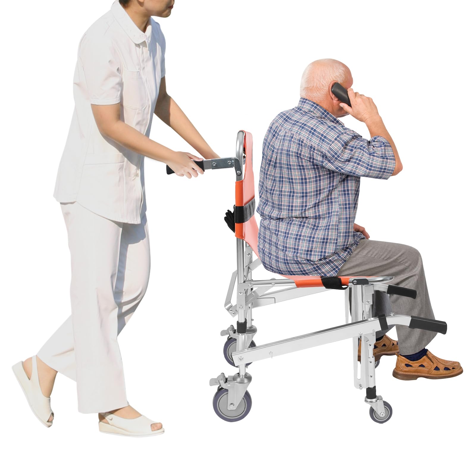 Sedia per Scale di Emergenza Pieghevole in Alluminio con 4 Ruote, Dispositivo di Soccorso e Trasferimento per Ospedali e Case di Cura, Ausilio per Trasporto Anziani e Disabili, Carico 160kg