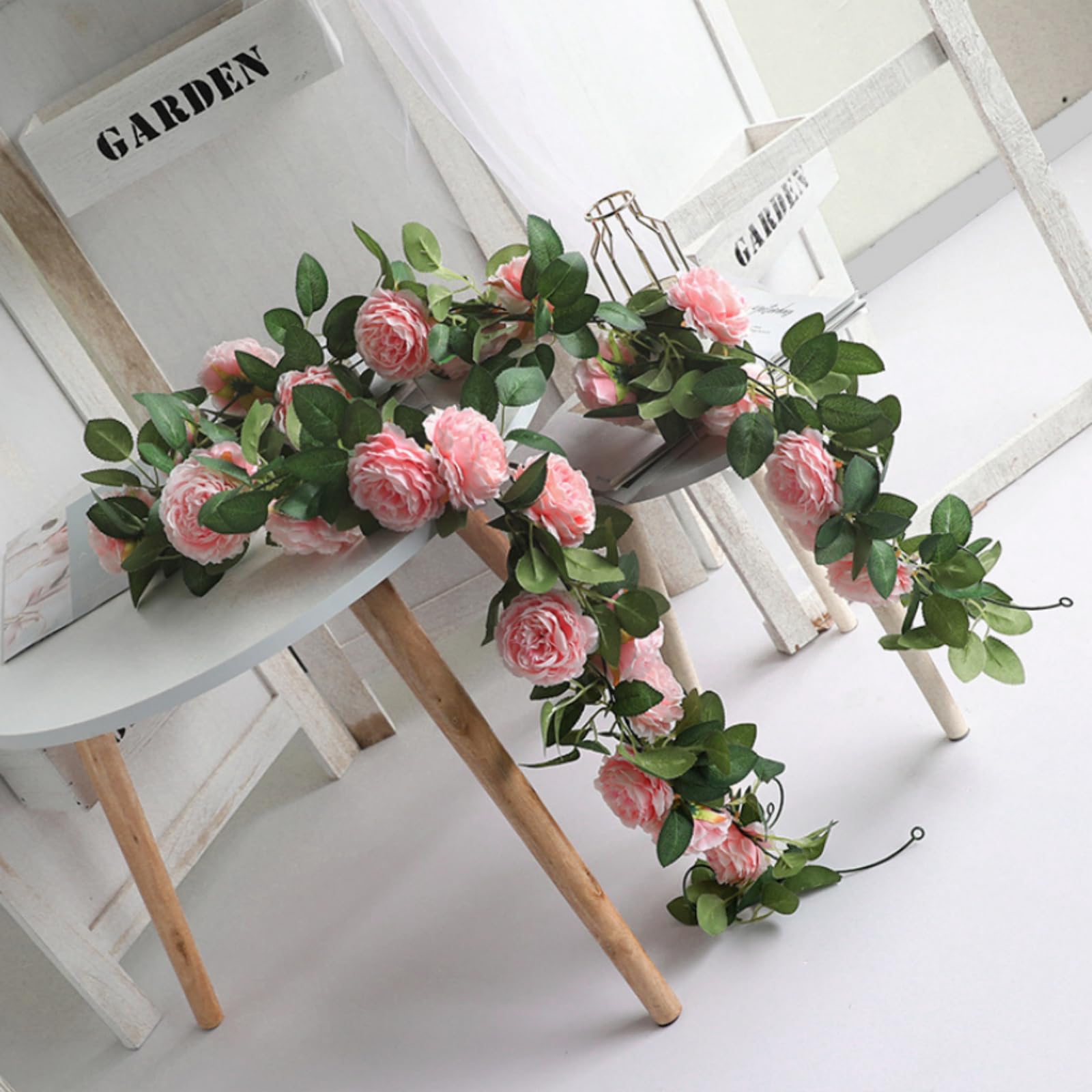 3 Stück (6,0 m) Rosa Blumengirlande, Kunstblumen Wie Echt für Hochzeitsbogen, Pfingstrosen Girlande Seidenblumen Hängend Rebe für Hochzeit, Party, Garten, Weihnachten (baise,6 Stück)