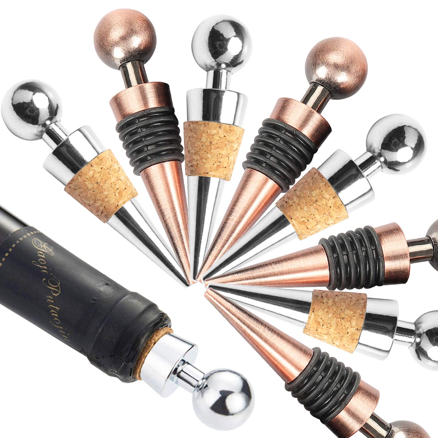 Zuzer Wine Stoppers,8pcs Bottle Stoppers Stainless Steel Wine Corks Beer Bottle Stopper Wine Stopper for Wine Champagne Beer Collection