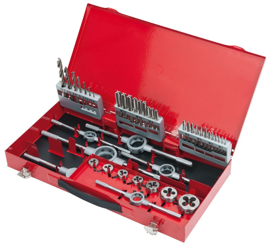 KS Tools 331.0744 Serie di Utensili per Filettare in HSS Co in Cassetta per Uso Industriale, 44 Pezzi