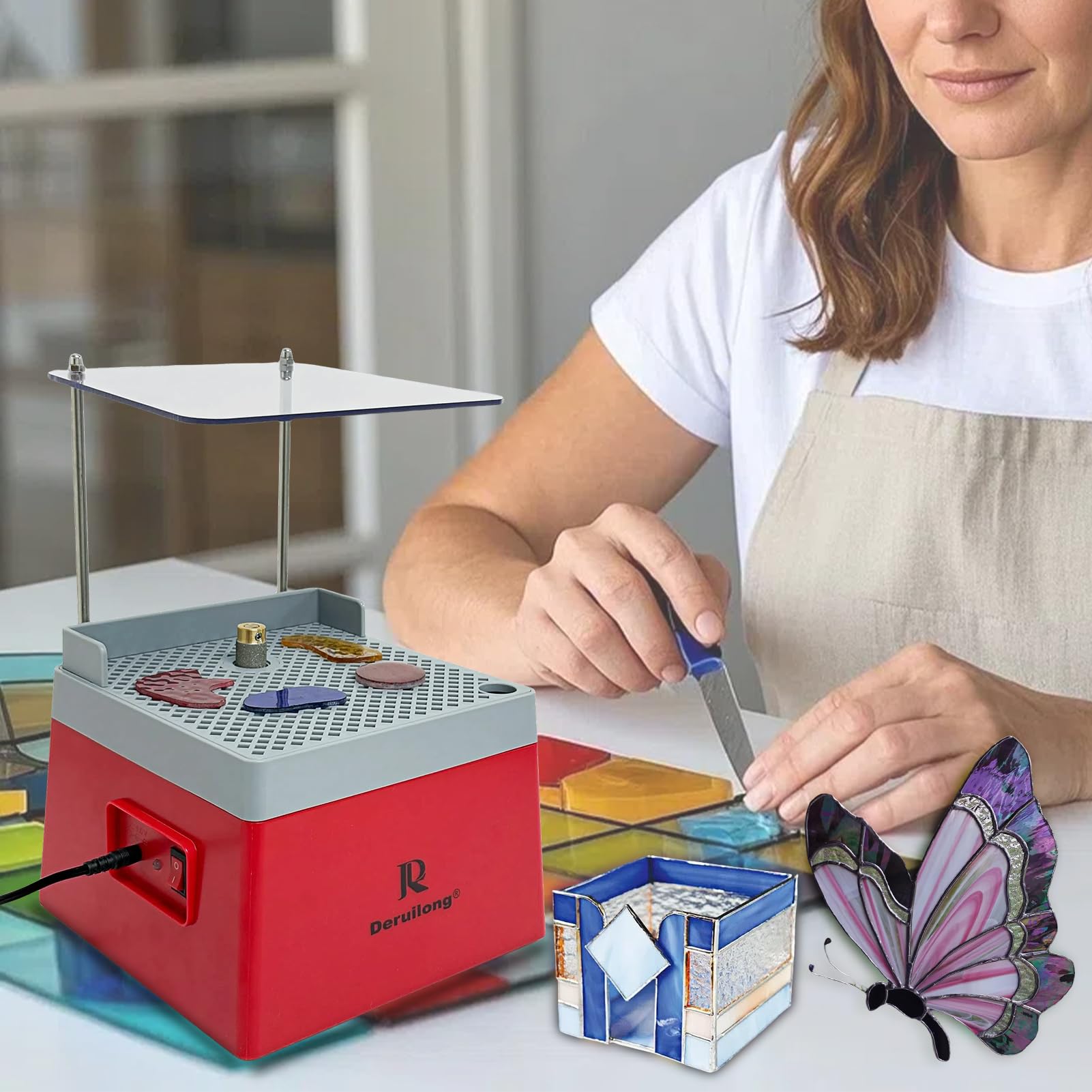 stained glass grinder, portable glass grinder art grinding tool with 5/8" diamond grinder bit