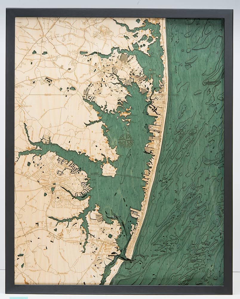 Ocean City 3-D Nautical Wood Chart Dark Frame, 24.5