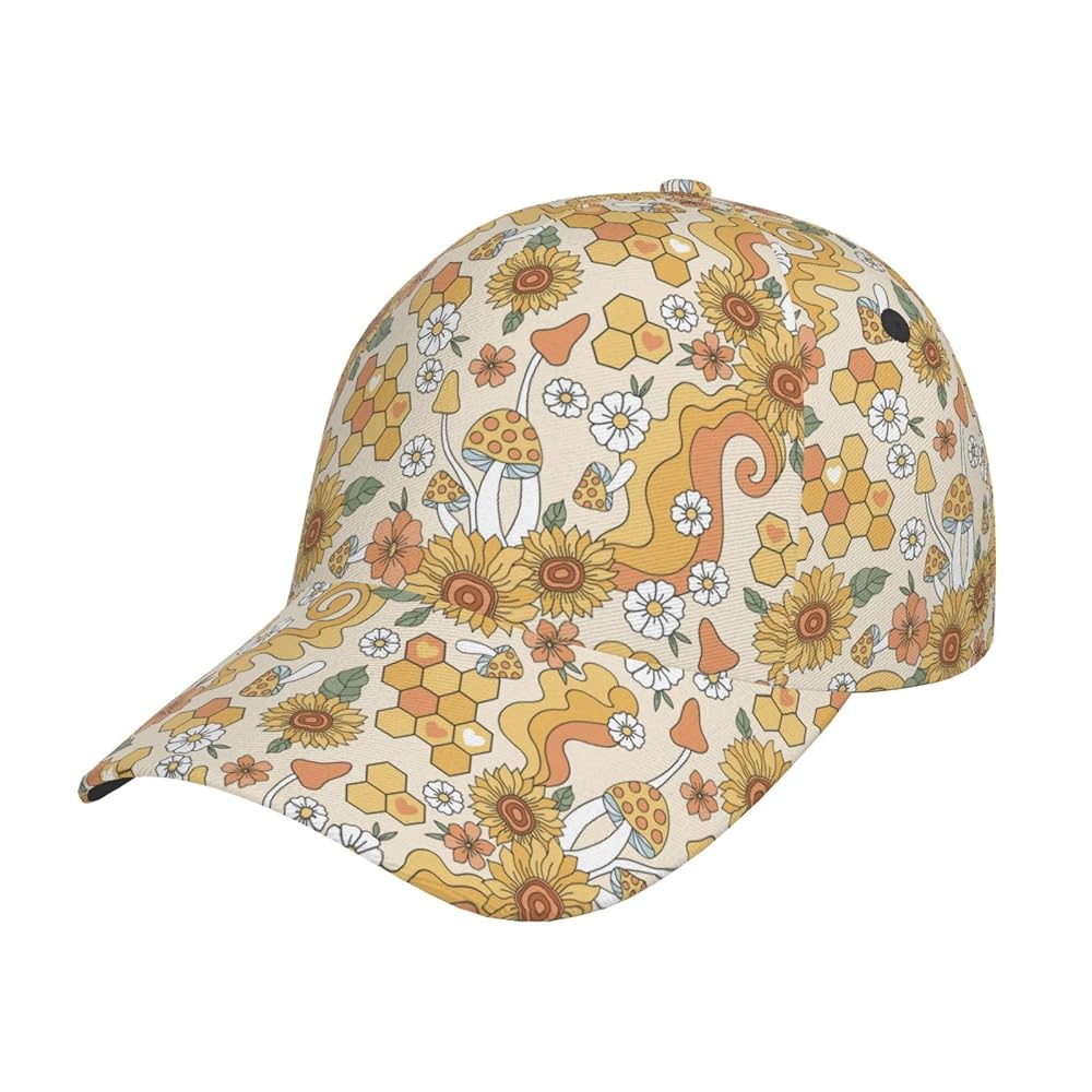 Buewutiry Retro 70s 60s Flower Mens Womens Baseball Caps