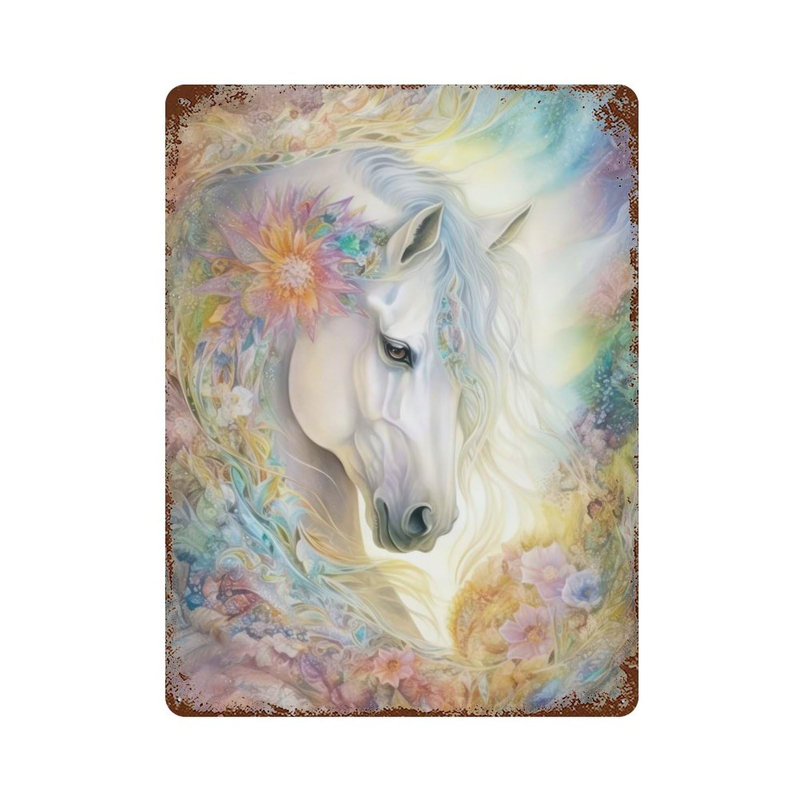 Dreamy White Horse Vintage Metal Tin Sign 15.7"x11.8", Ideal for Living Room, Hallway And Home Decor