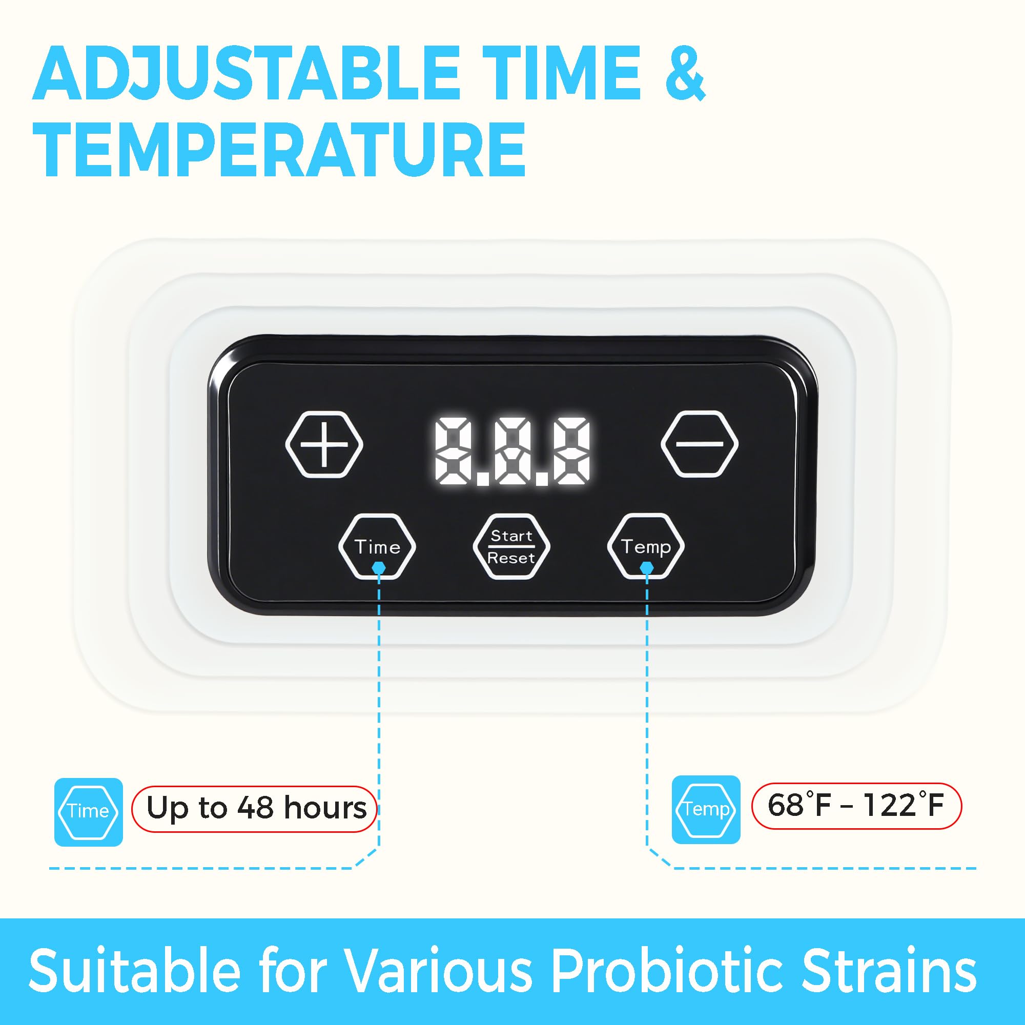 MACTANO Yogurt Maker with Temperature Control, Automatic Yogurt Maker Machine 36 Hours Adjustable Time Probiotic Incubator - 12 Glass Jars