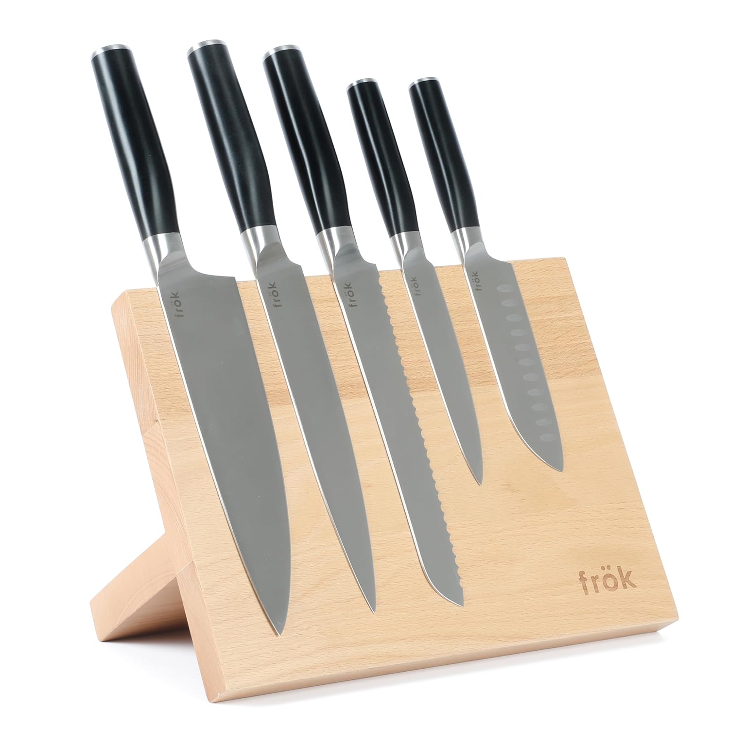 Frok 6 Piece German Steel Knife Set W Magnetic Block - Black